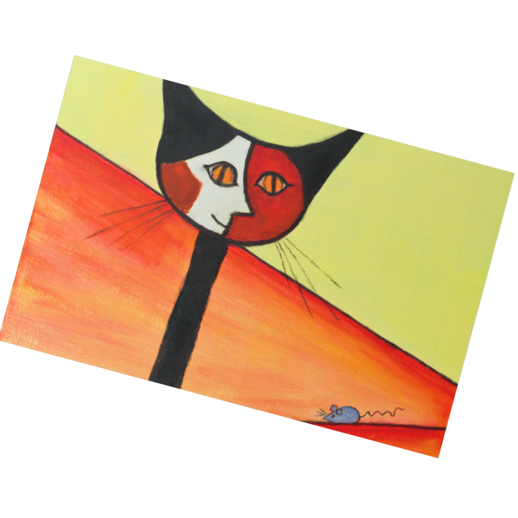 Picasso‑Inspired Cat & Mouse Abstract Art Card – Bold Colors