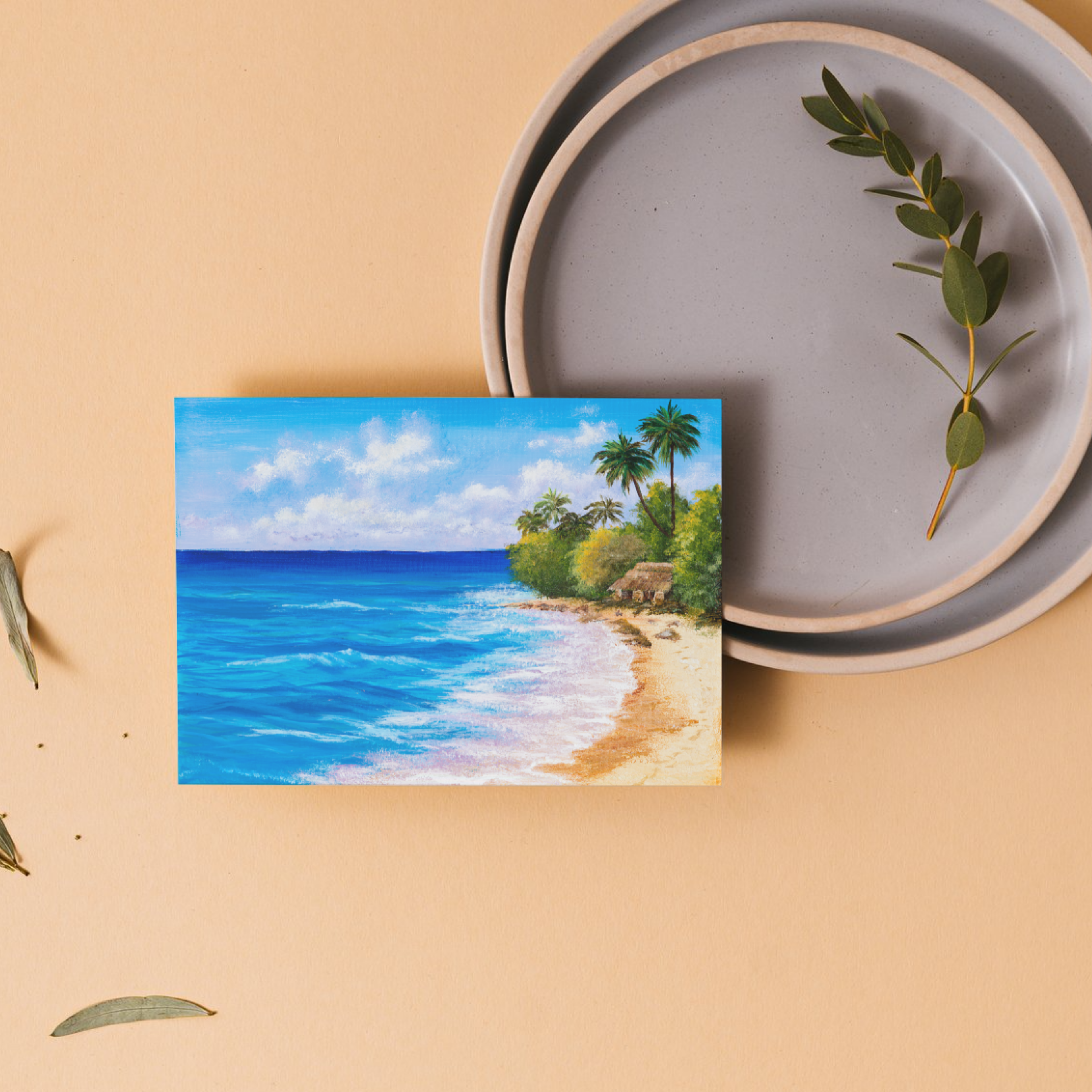 Tropical Escape – Blank Greeting Card with Craft Envelope & Vibrant Beach Scene