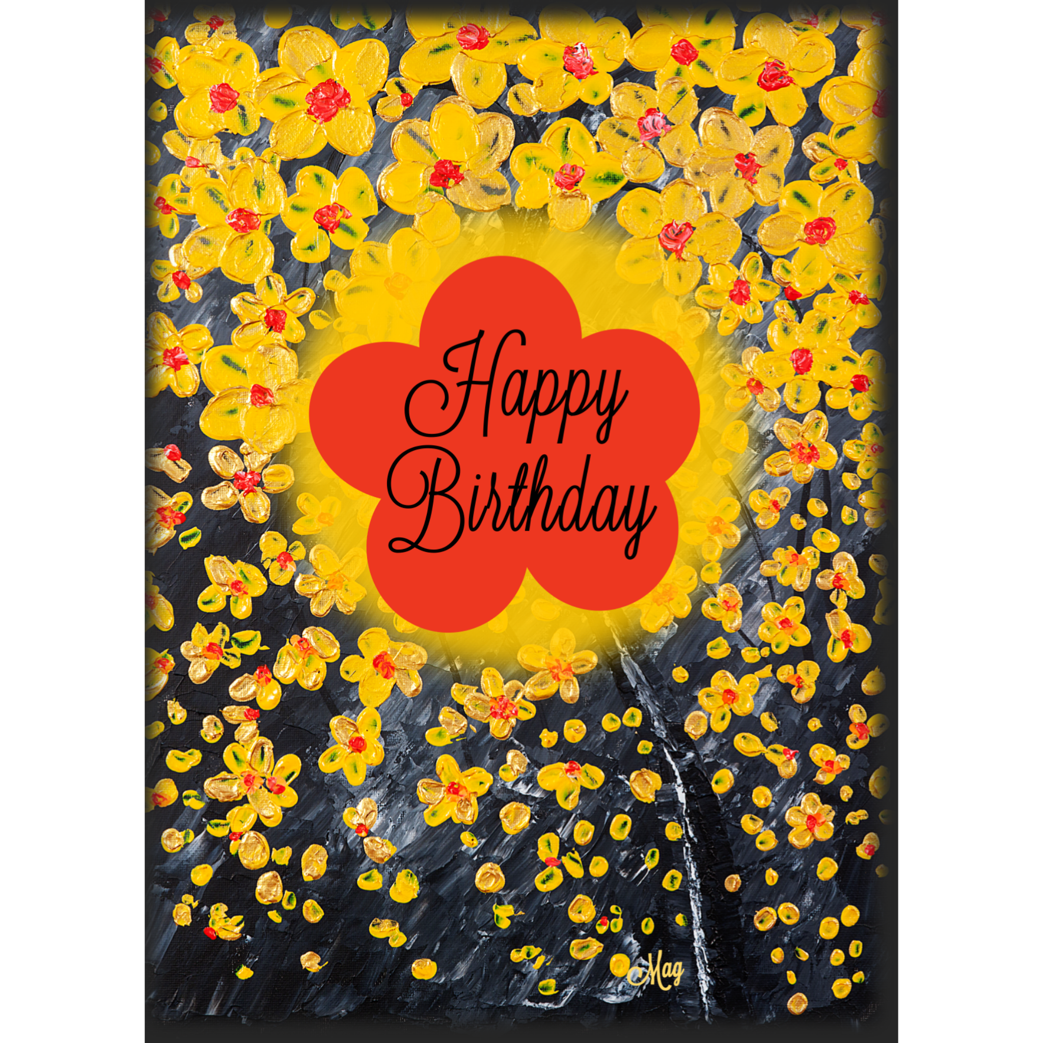 Radiant Bloom Card – Happy Birthday Greeting Card with Yellow Blossoms