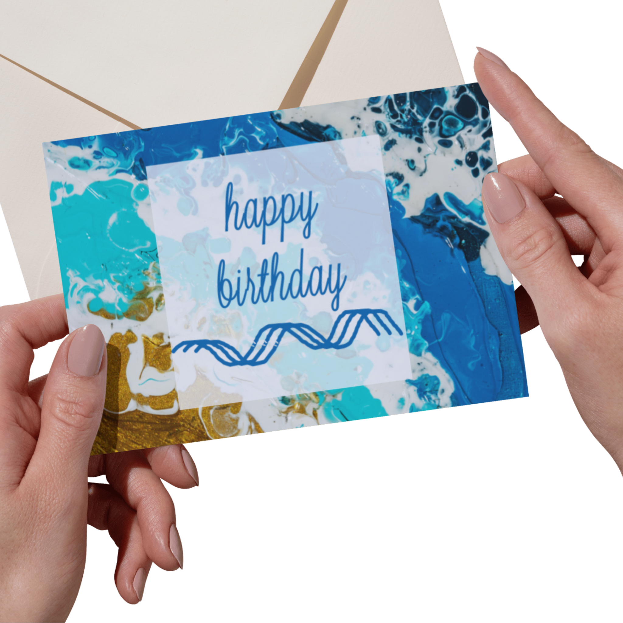 Shoreline Glow Card – Happy Birthday Greeting Card with Acrylic Pour Sea Shore Waves