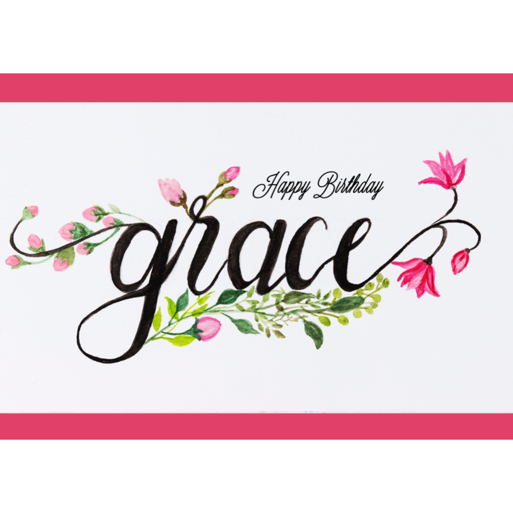 Grace Birthday Card – Floral Line & Wash Design