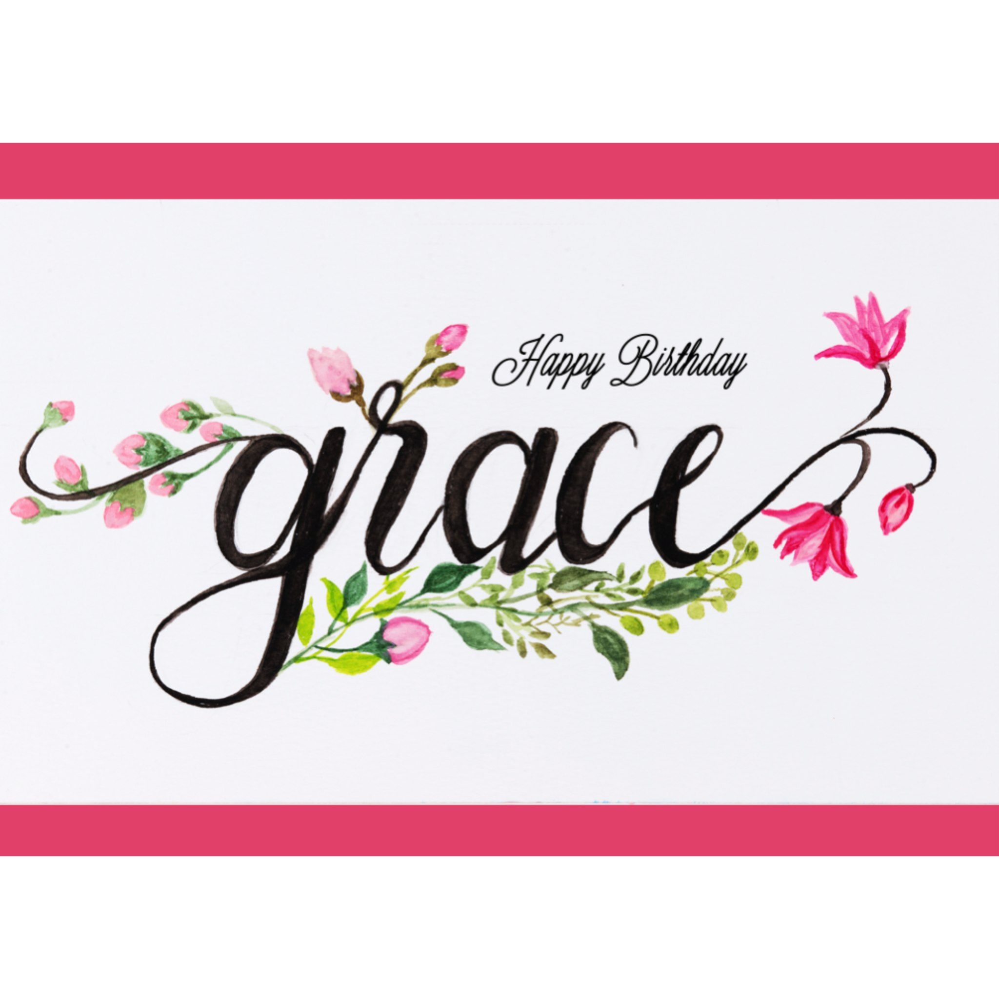Grace Birthday Card – Floral Line & Wash Design