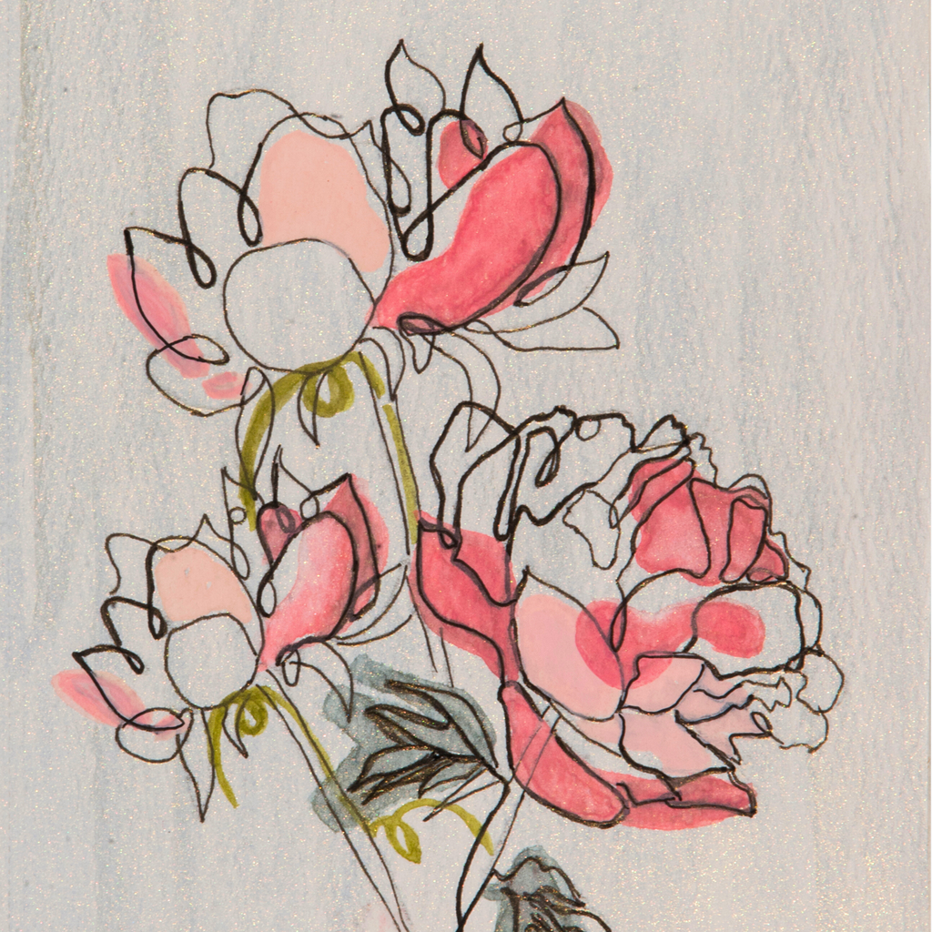 Modern Peony Mug – Line & Watercolor Ceramic Coffee Mug