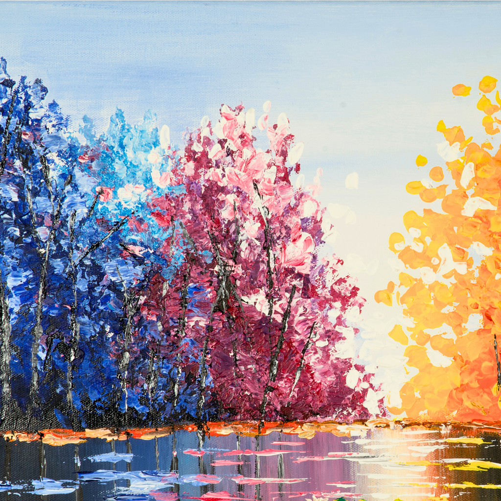 Seasons Reflections Canvas Print – A3 Vibrant Tree Landscape Wall Art