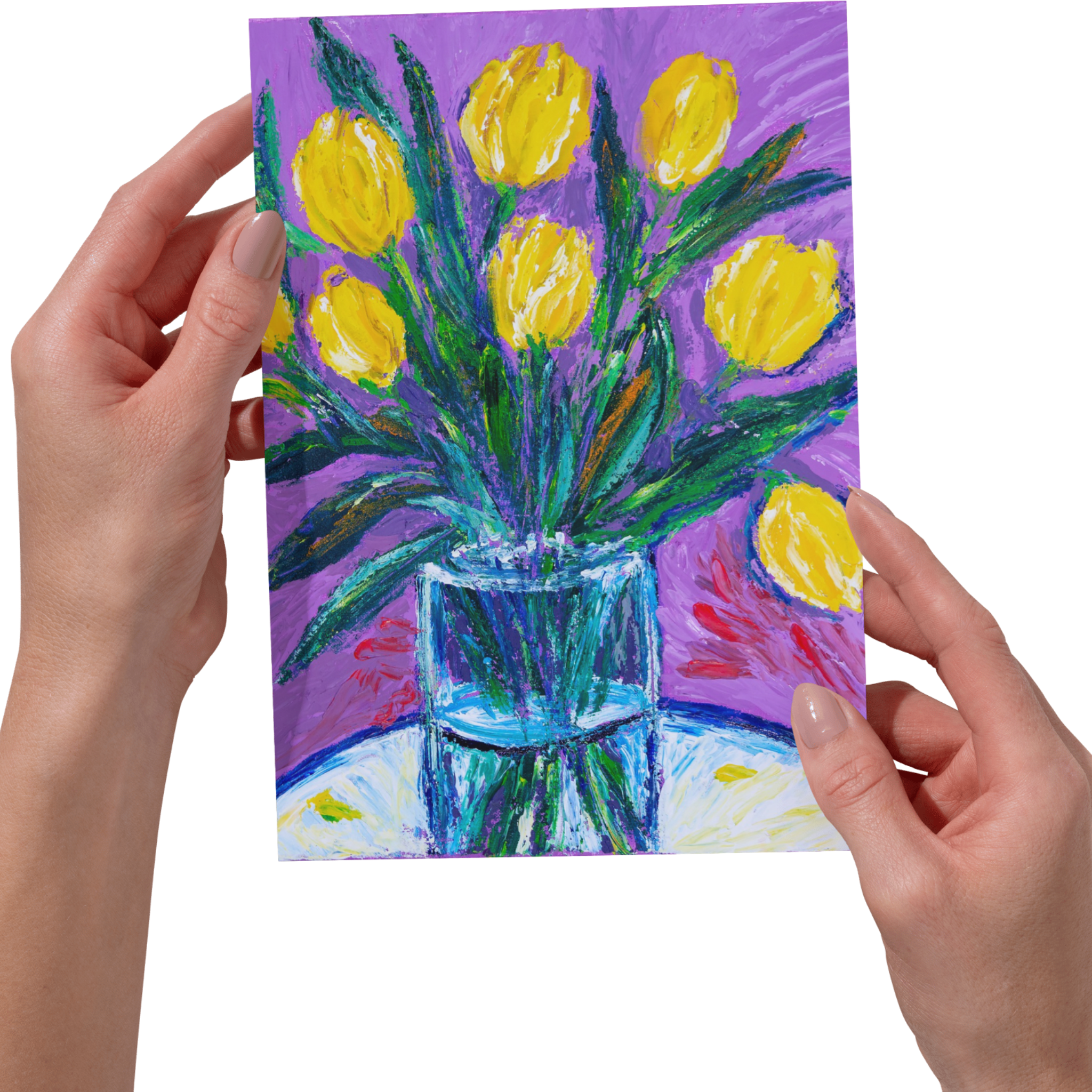 Golden Bloom – Blank Greeting Card with Craft Envelope & Expressive Tulip Artwork