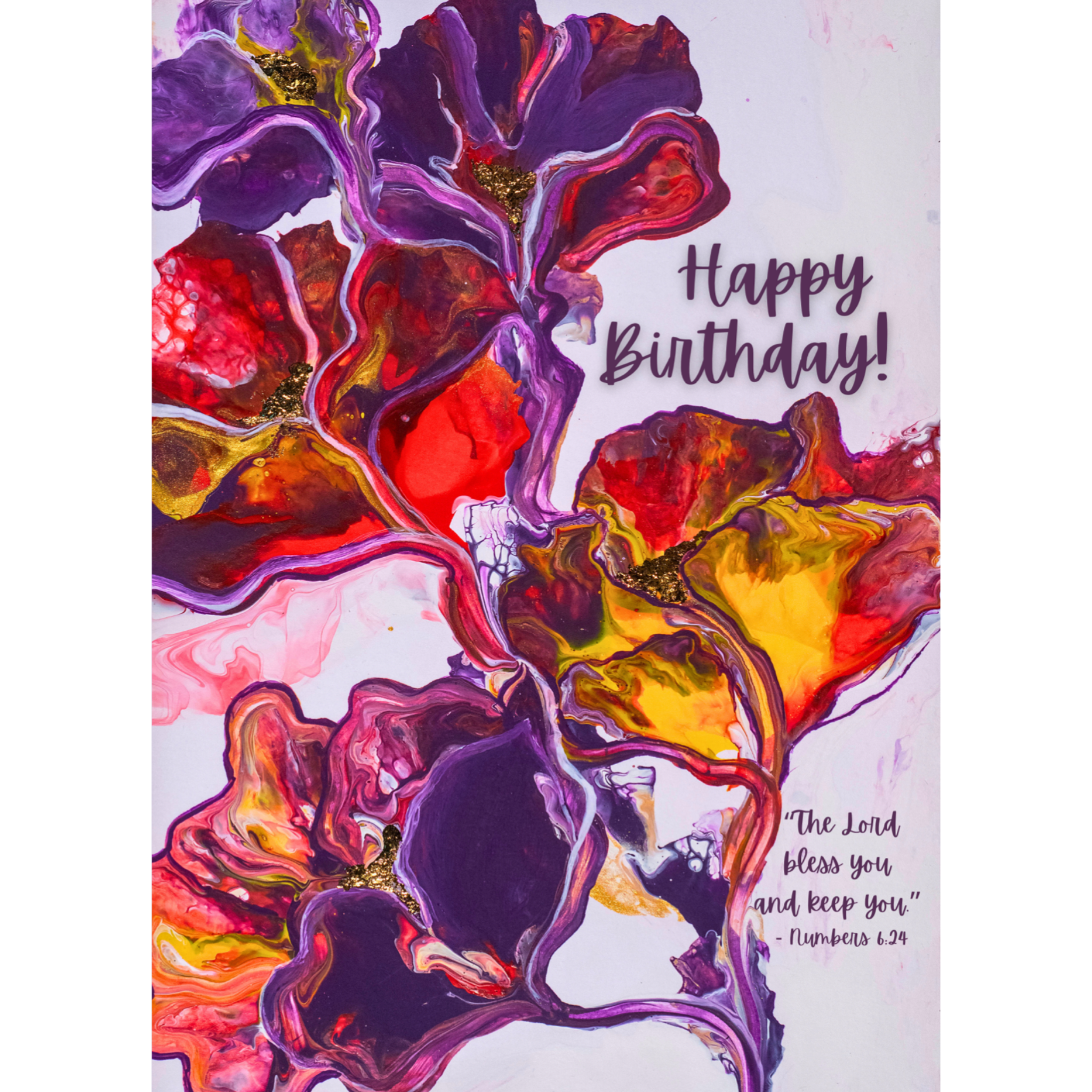Blessed Bloom Acrylic Flow Card – Happy Birthday Greeting Card with Abstract Florals & Biblical Blessing