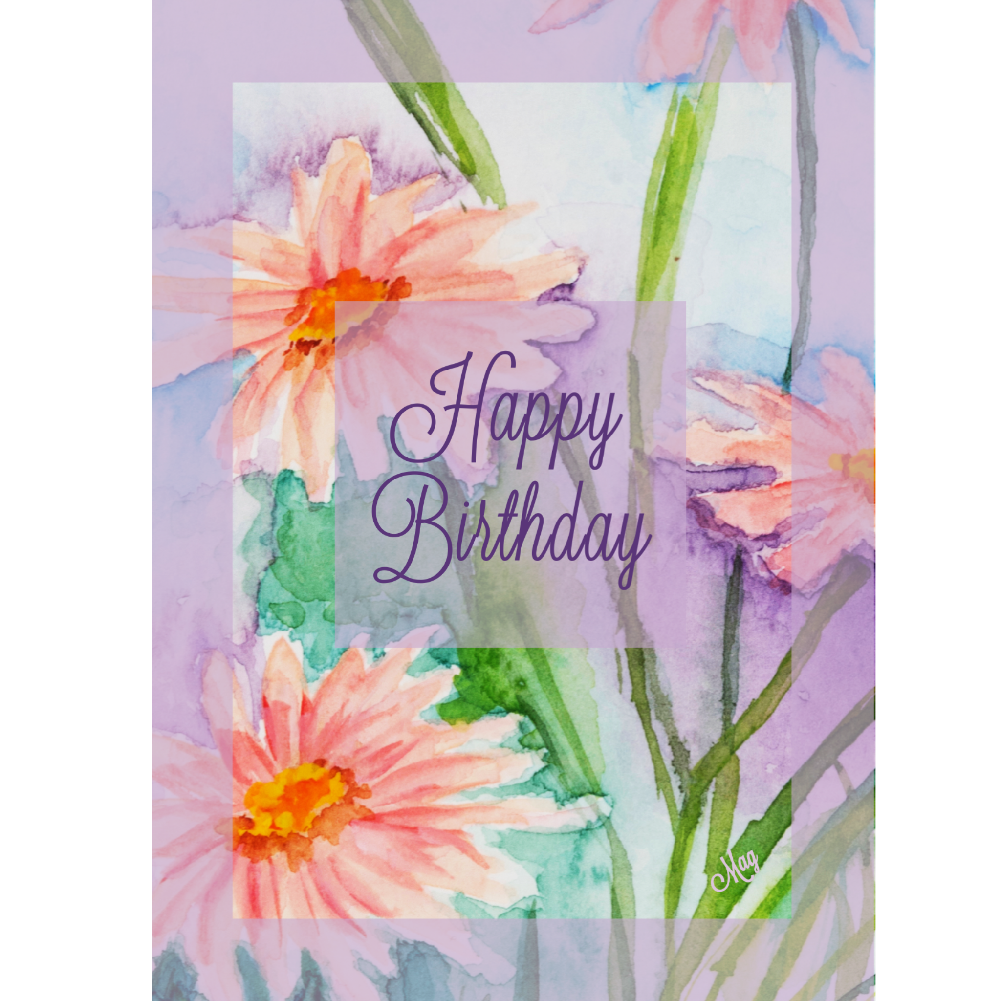 Petal Glow Card – Happy Birthday Greeting Card with Watercolor Floral Painting