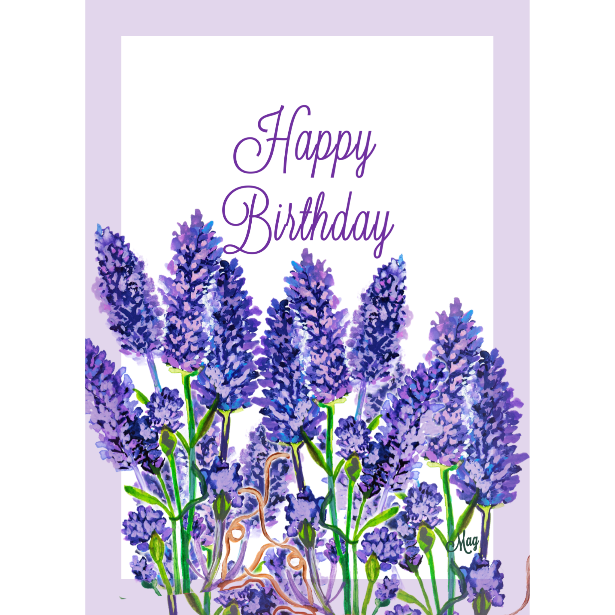 Lavender Field Card – Happy Birthday Greeting Card with Purple Florals & Framed Design