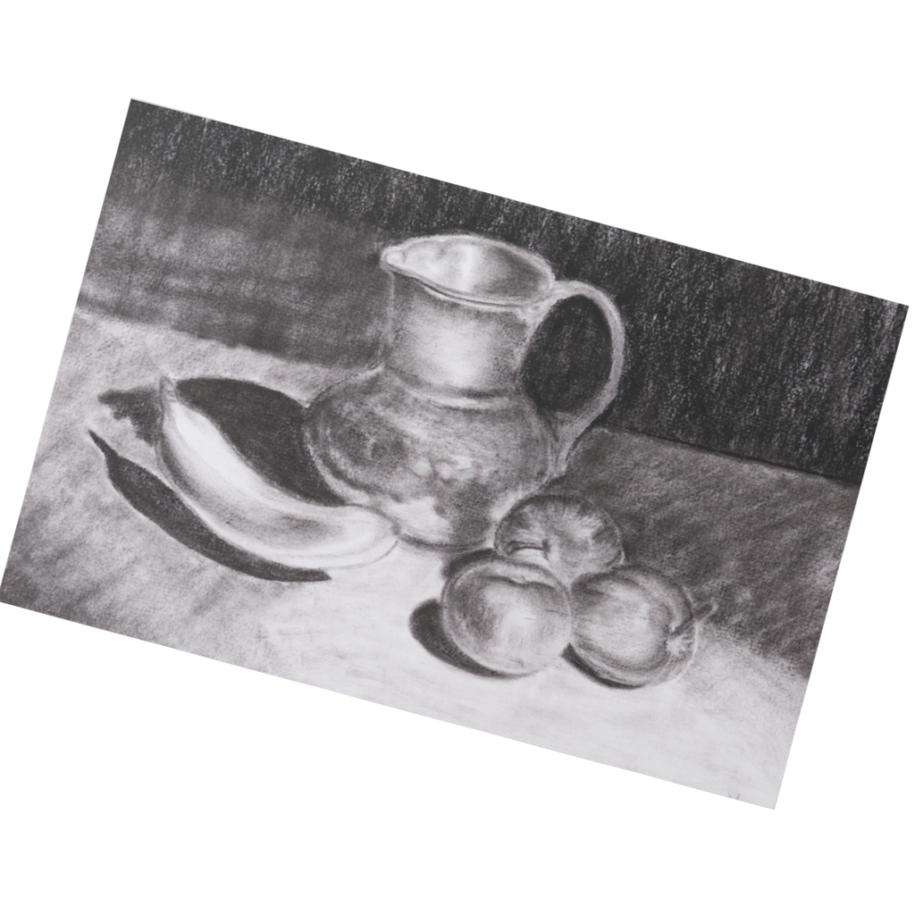 Still Life with Pitcher and Fruit – Charcoal Art Greeting Card (Original Drawing)
