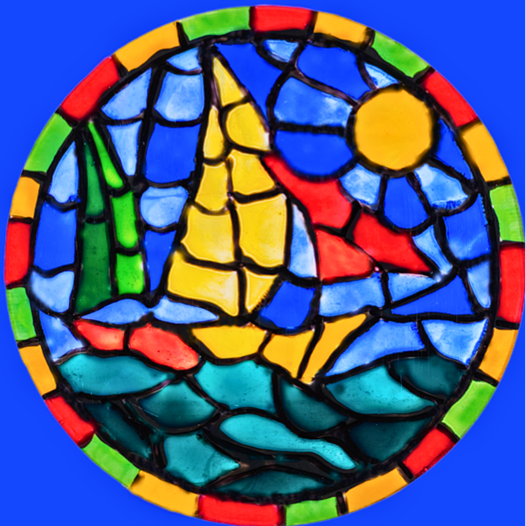 Stained Glass Sailboat at Sea Mug – Nautical Mosaic Ceramic Coffee Mug