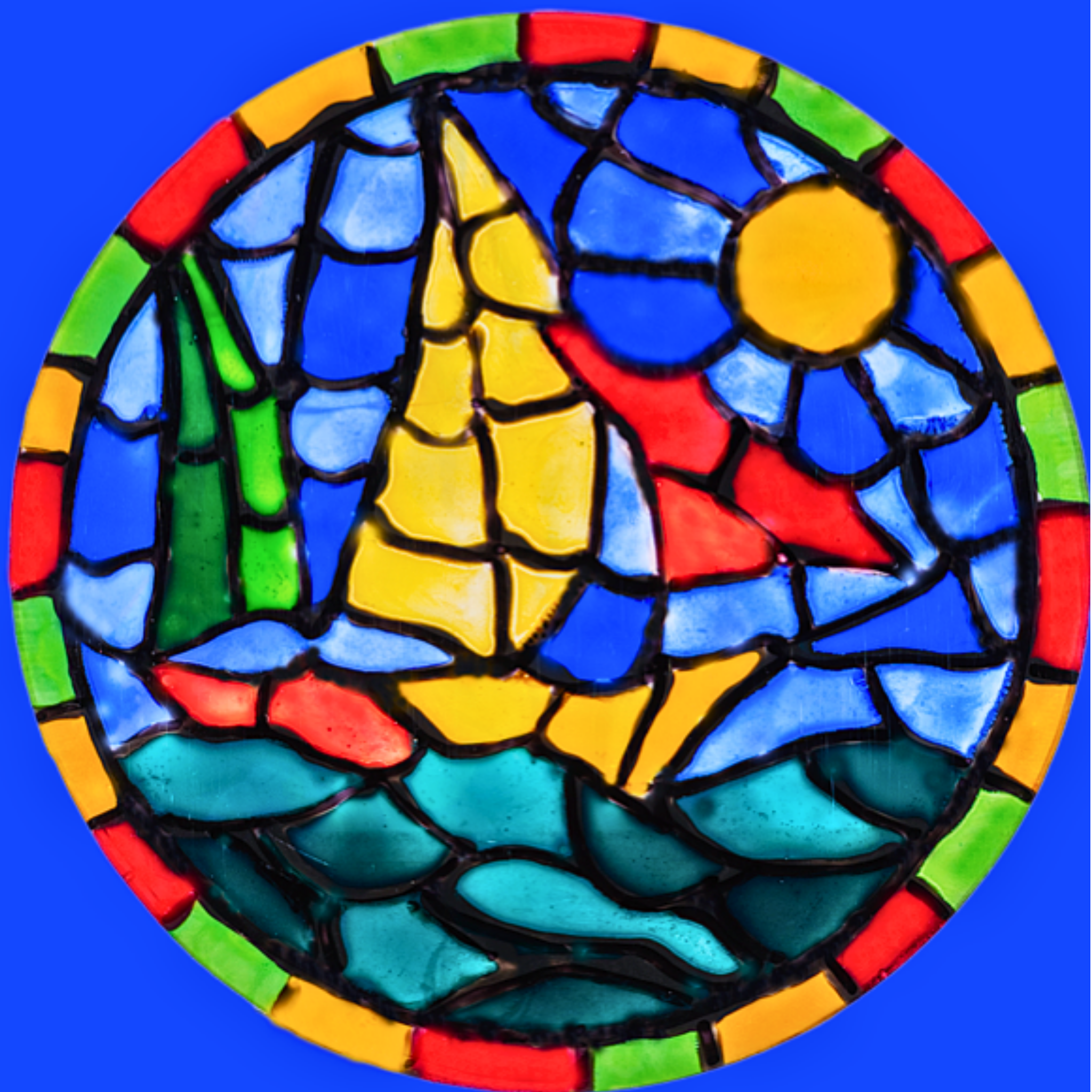 Stained Glass Sailboat at Sea Mug – Nautical Mosaic Ceramic Coffee Mug