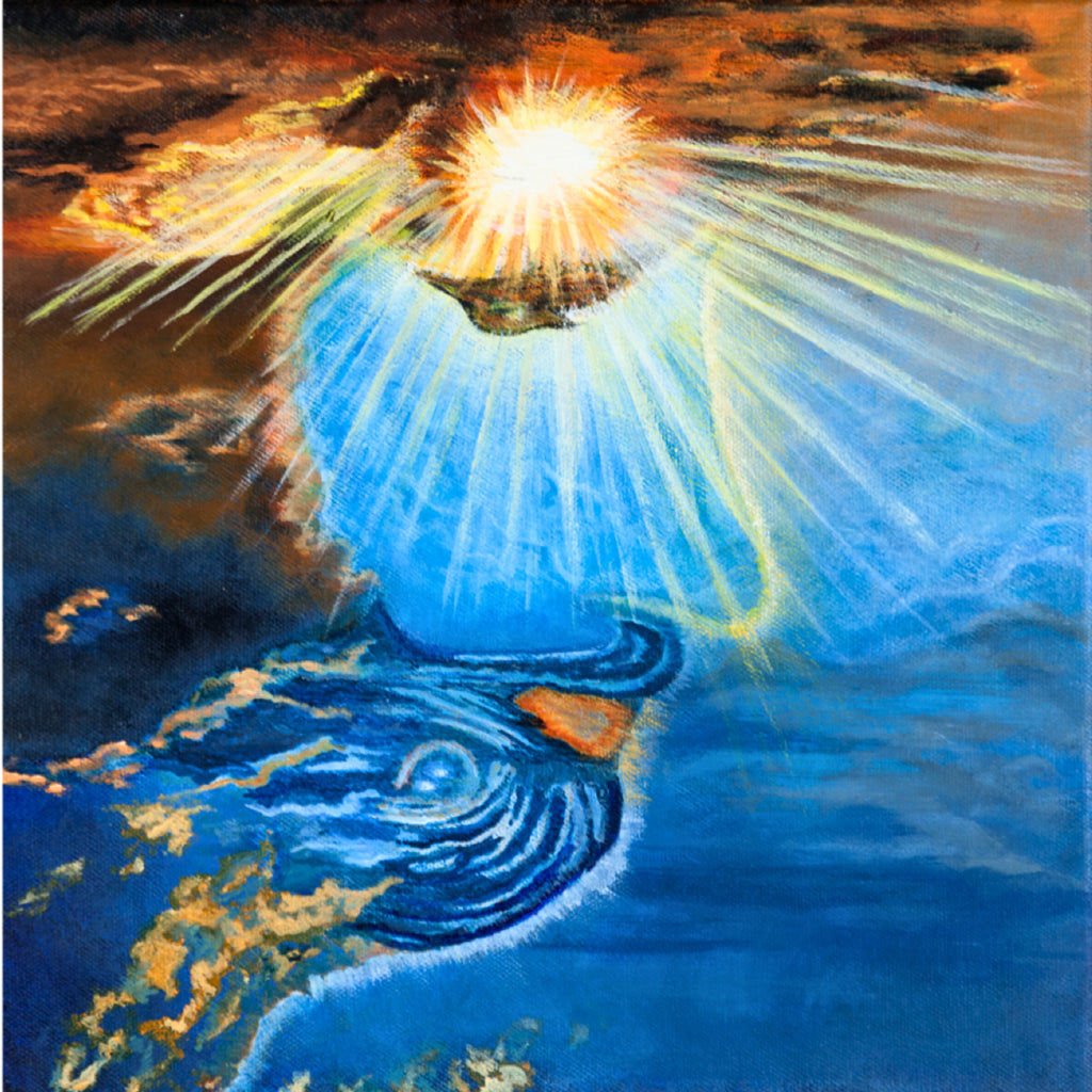Sky Spirit – Dual-Orientation Abstract Canvas with Bird Cloud & Radiant Light