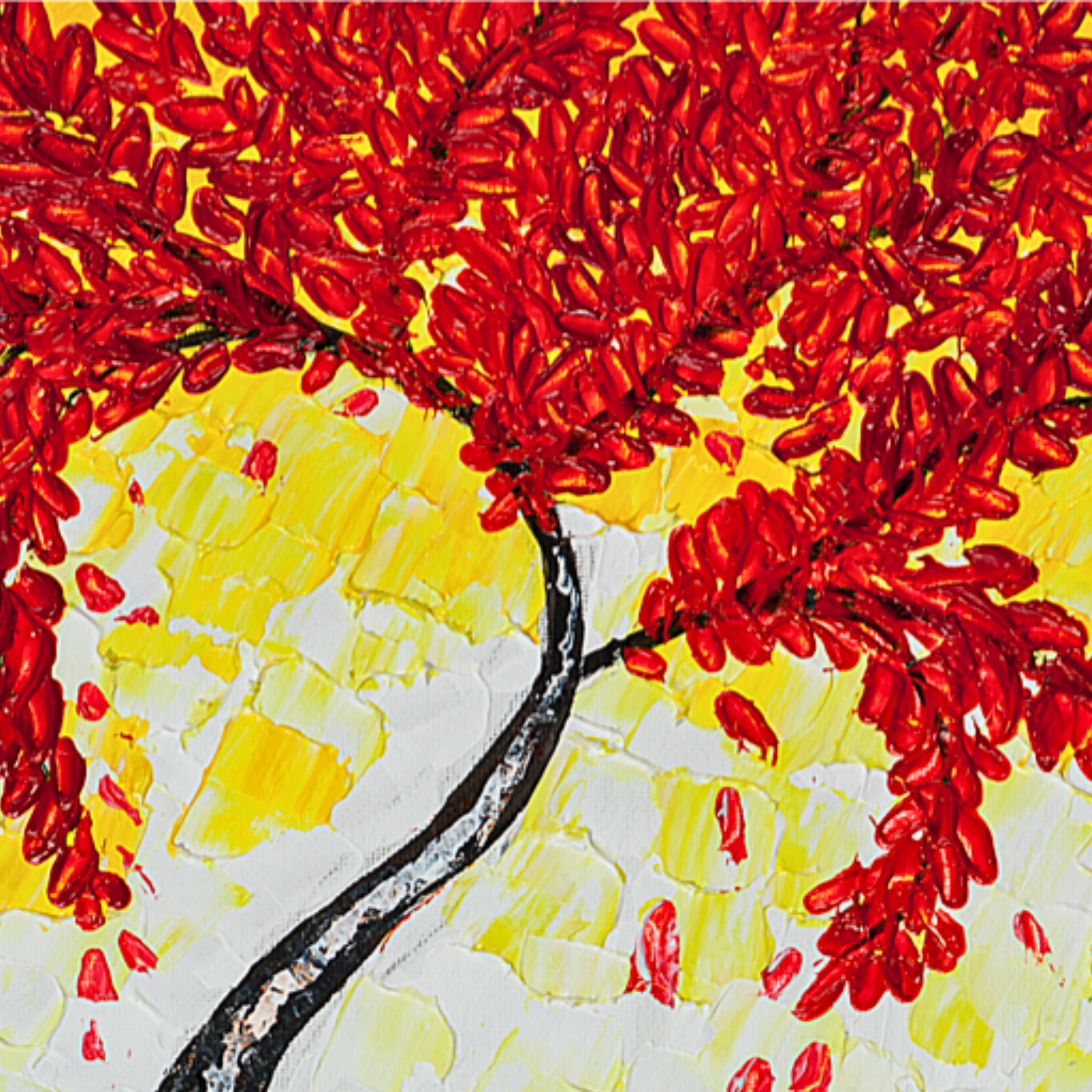 Crimson Tree Canvas Print – A3 Bold Red Floral Wall Art