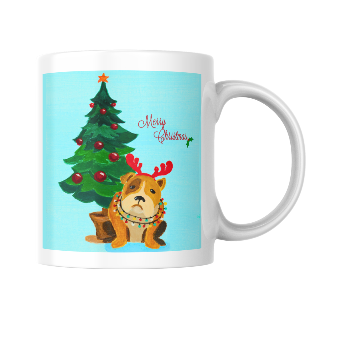 Grumpy Bulldog Reindeer Mug – Funny Christmas Dog Ceramic Coffee Mug