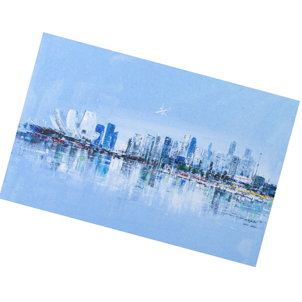 Singapore Skyline Landscape Card – Curated Acrylic Painting Design