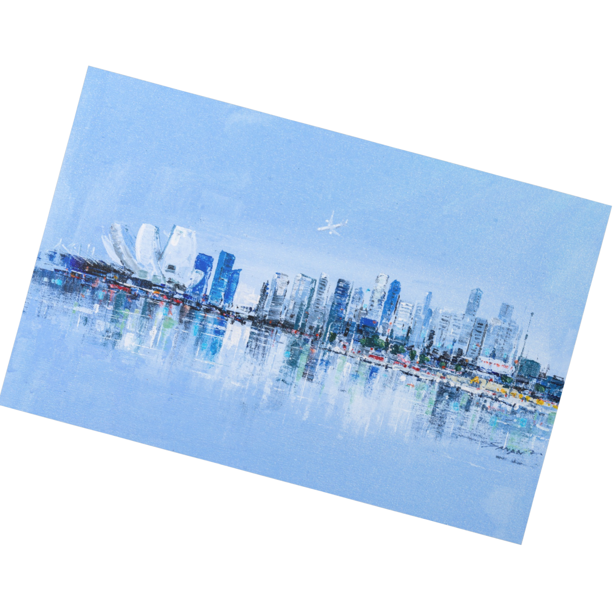 Singapore Skyline Landscape Card – Curated Acrylic Painting Design