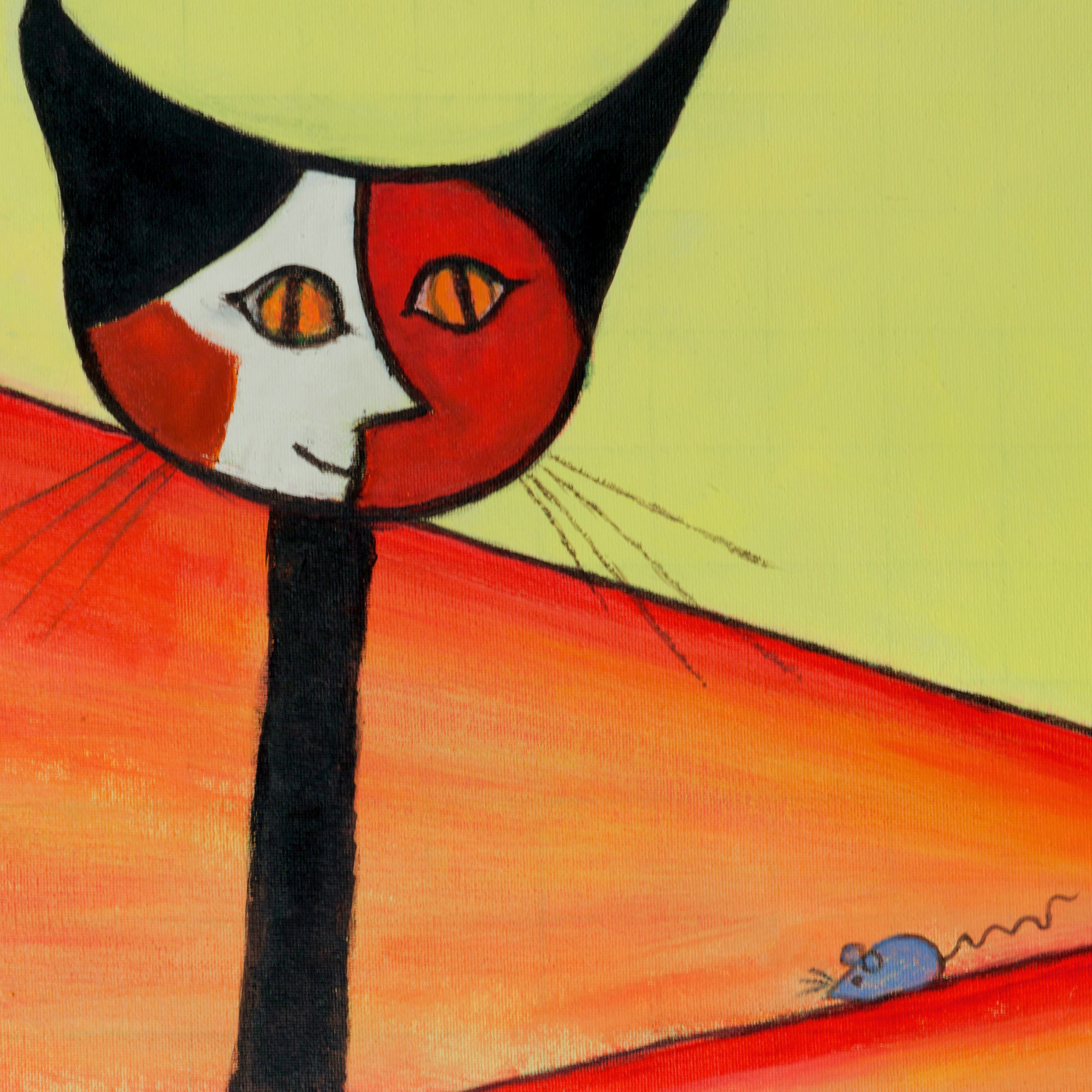 Picasso-Inspired Cat & Mouse Canvas Print – A3 Bold Abstract Wall Art