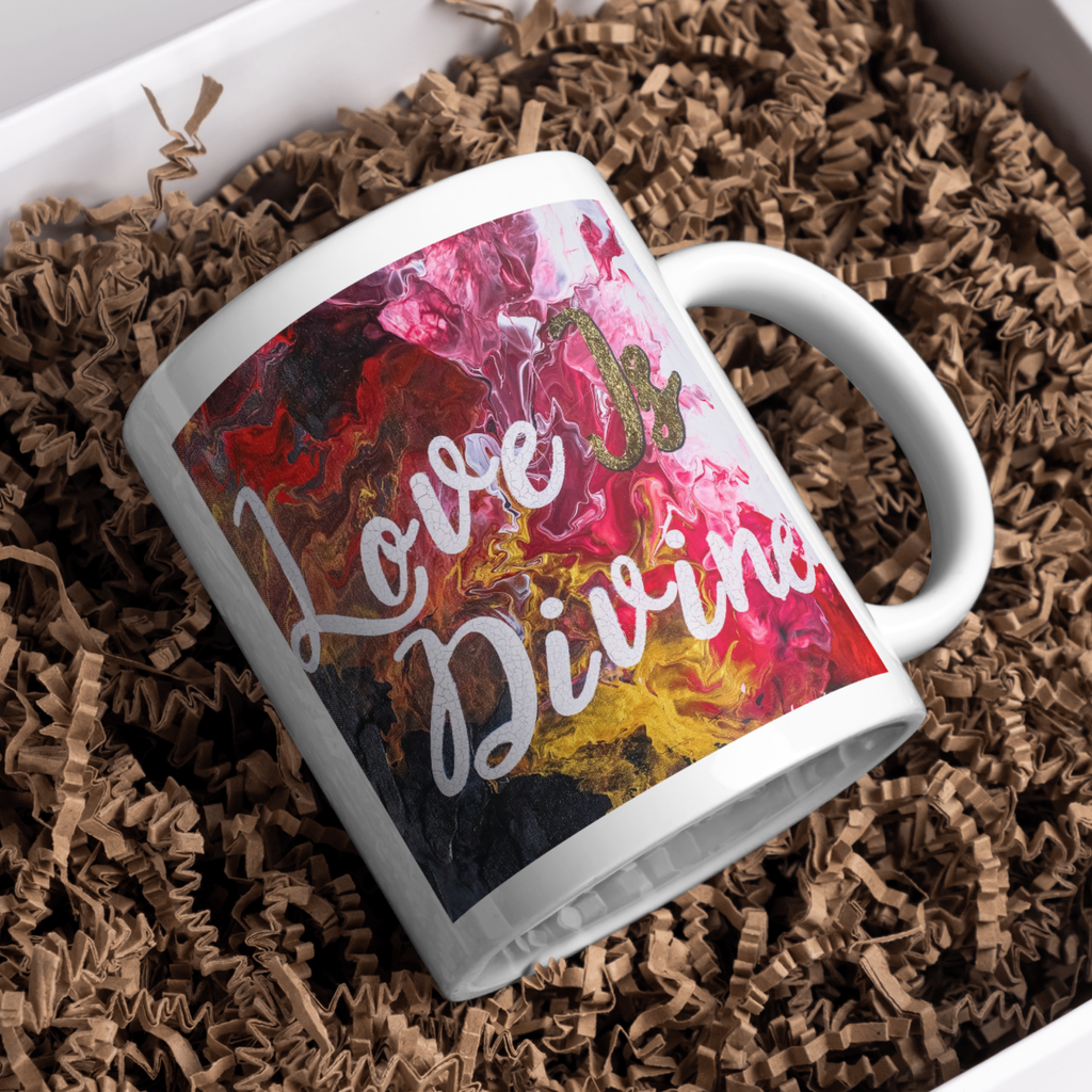 Love Is Divine Mug – Ceramic Mug with Abstract Art & Spiritual Message