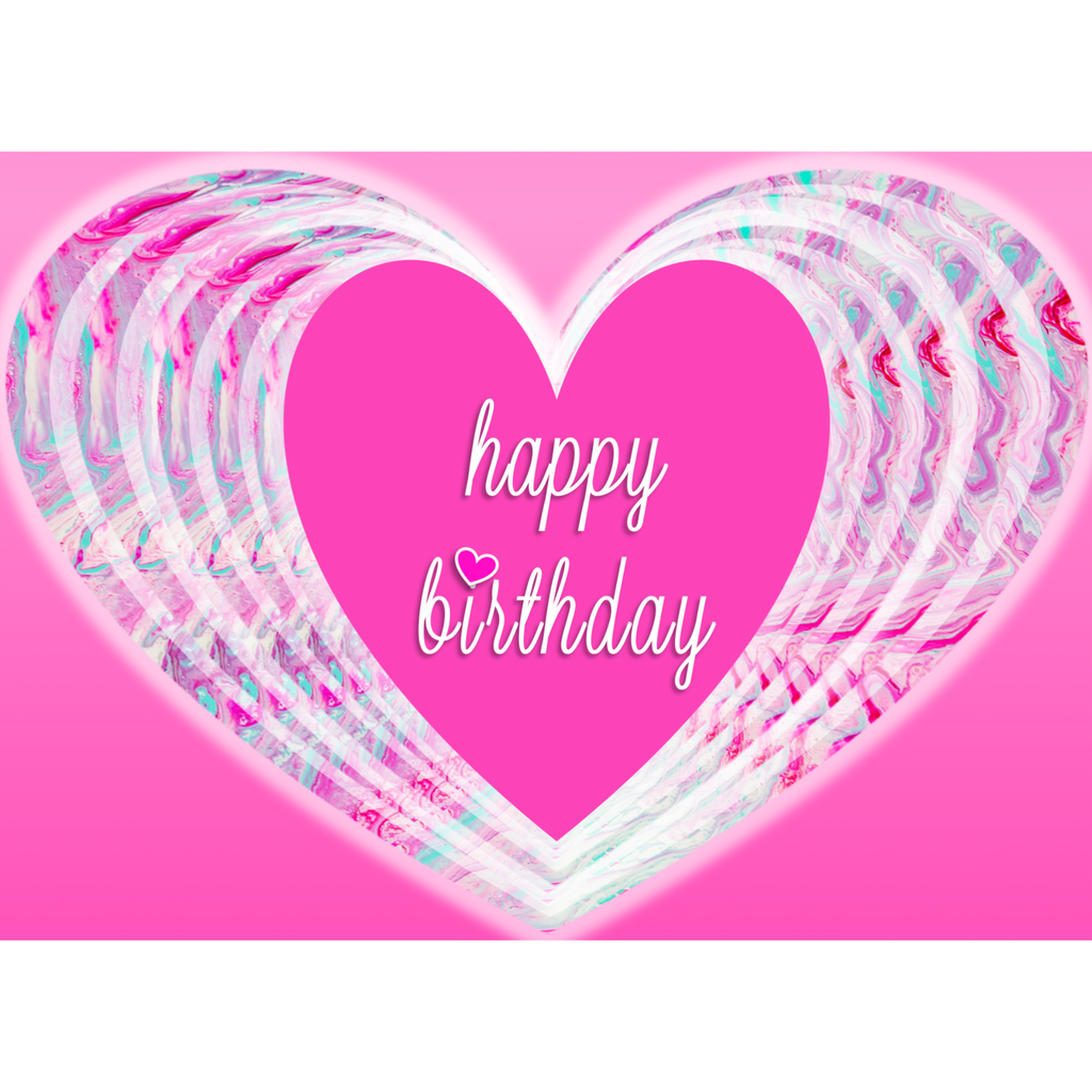 Swirling Hearts Acrylic Flow Card – Happy Birthday Greeting Card with Pink Heart & Pastel Layers