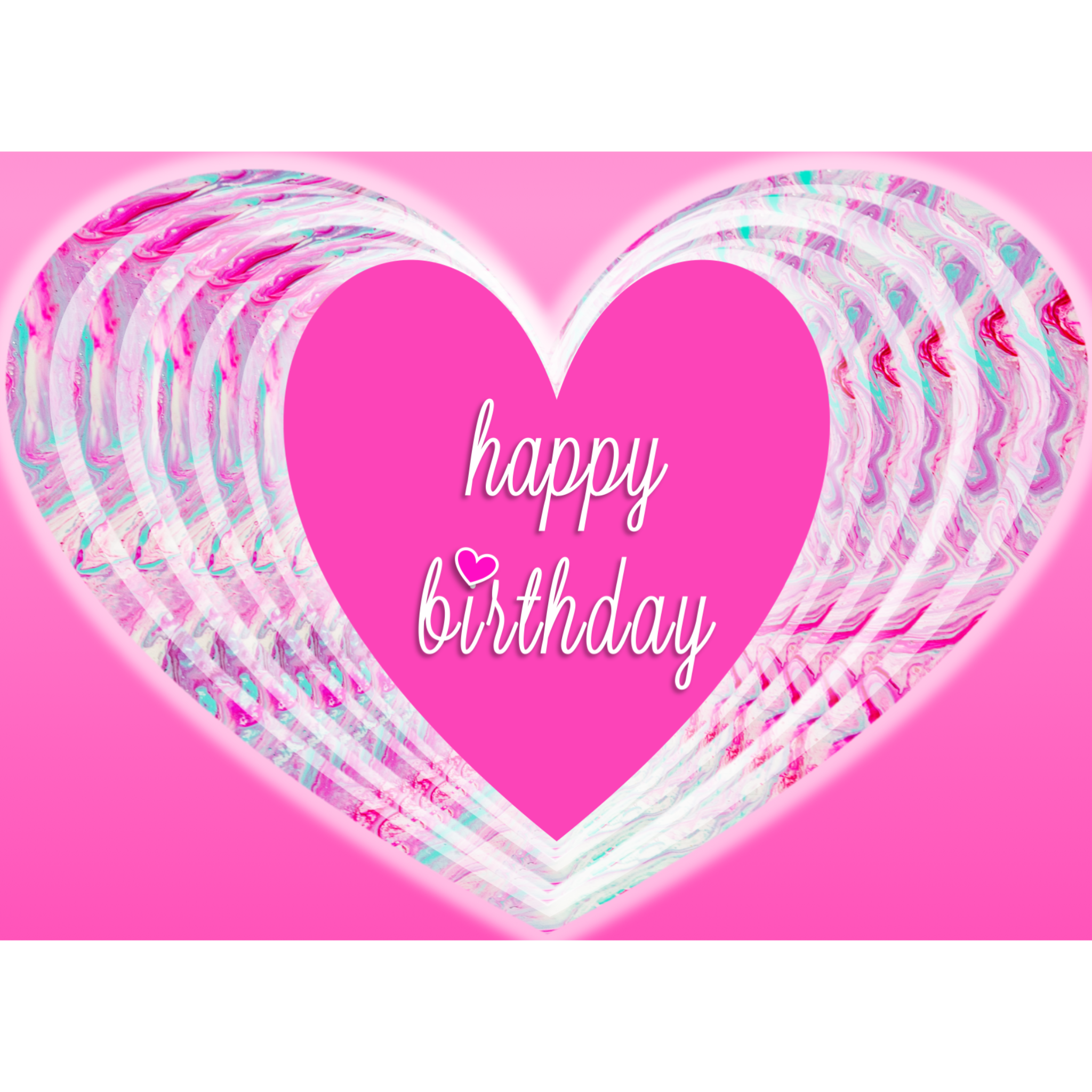 Swirling Hearts Acrylic Flow Card – Happy Birthday Greeting Card with Pink Heart & Pastel Layers