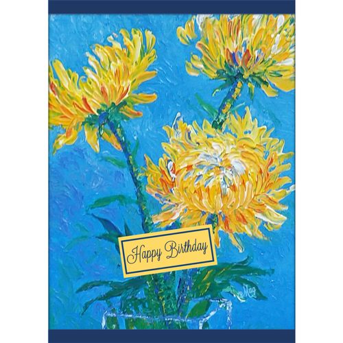 Chrysanthemum Sky Card – Happy Birthday Greeting Card with Yellow Chrysanthemum Painting