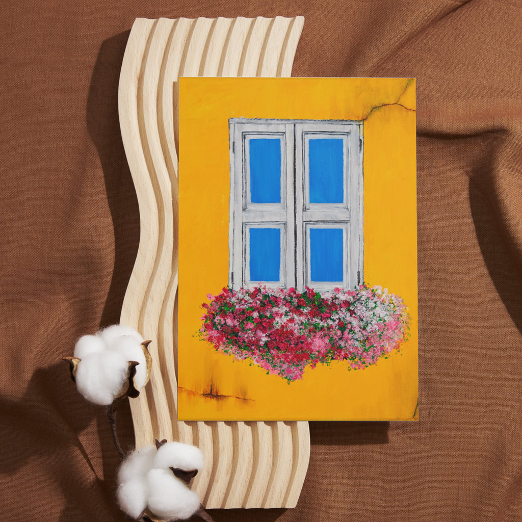 Window Bloom – Blank Greeting Card with Craft Envelope & Rustic Floral Window Artwork