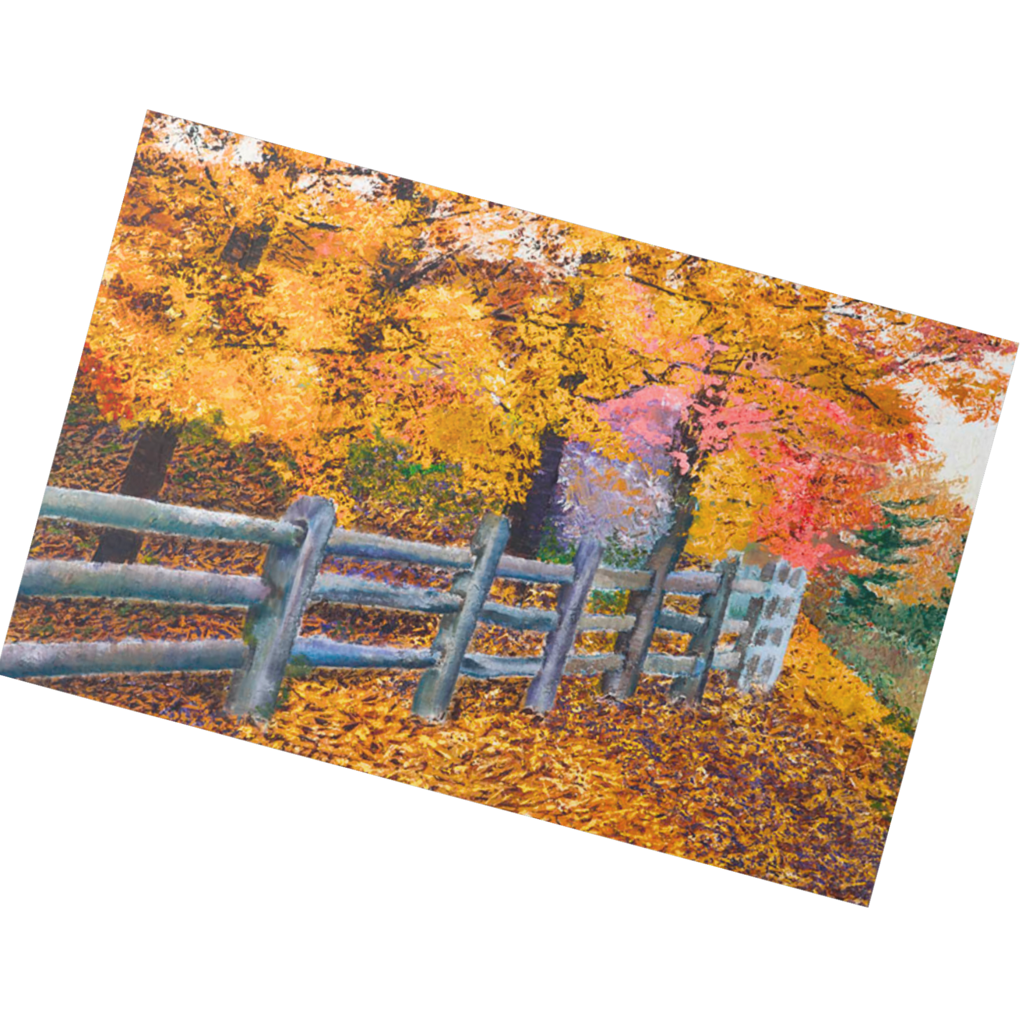 Autumn Fence Landscape Card – Acrylic Painting Design