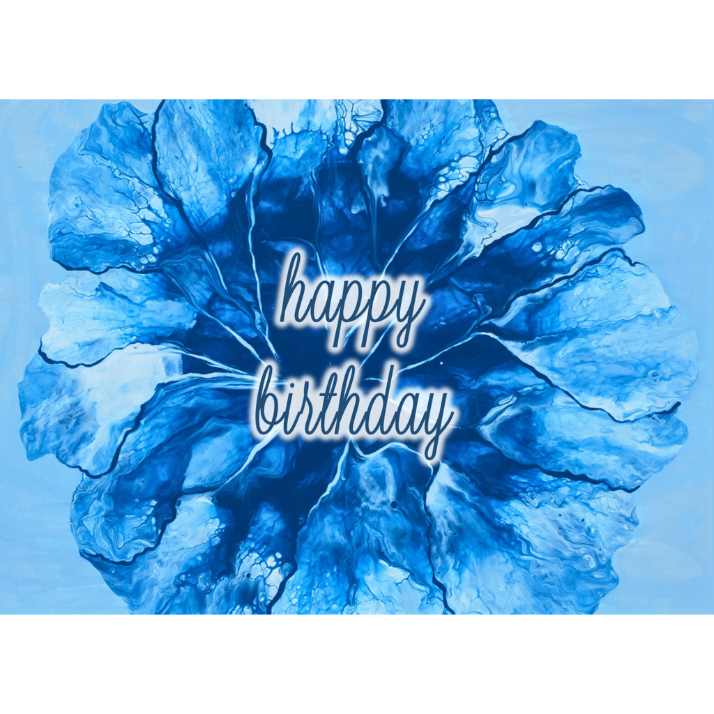 Blue Burst Birthday Card – Abstract Design