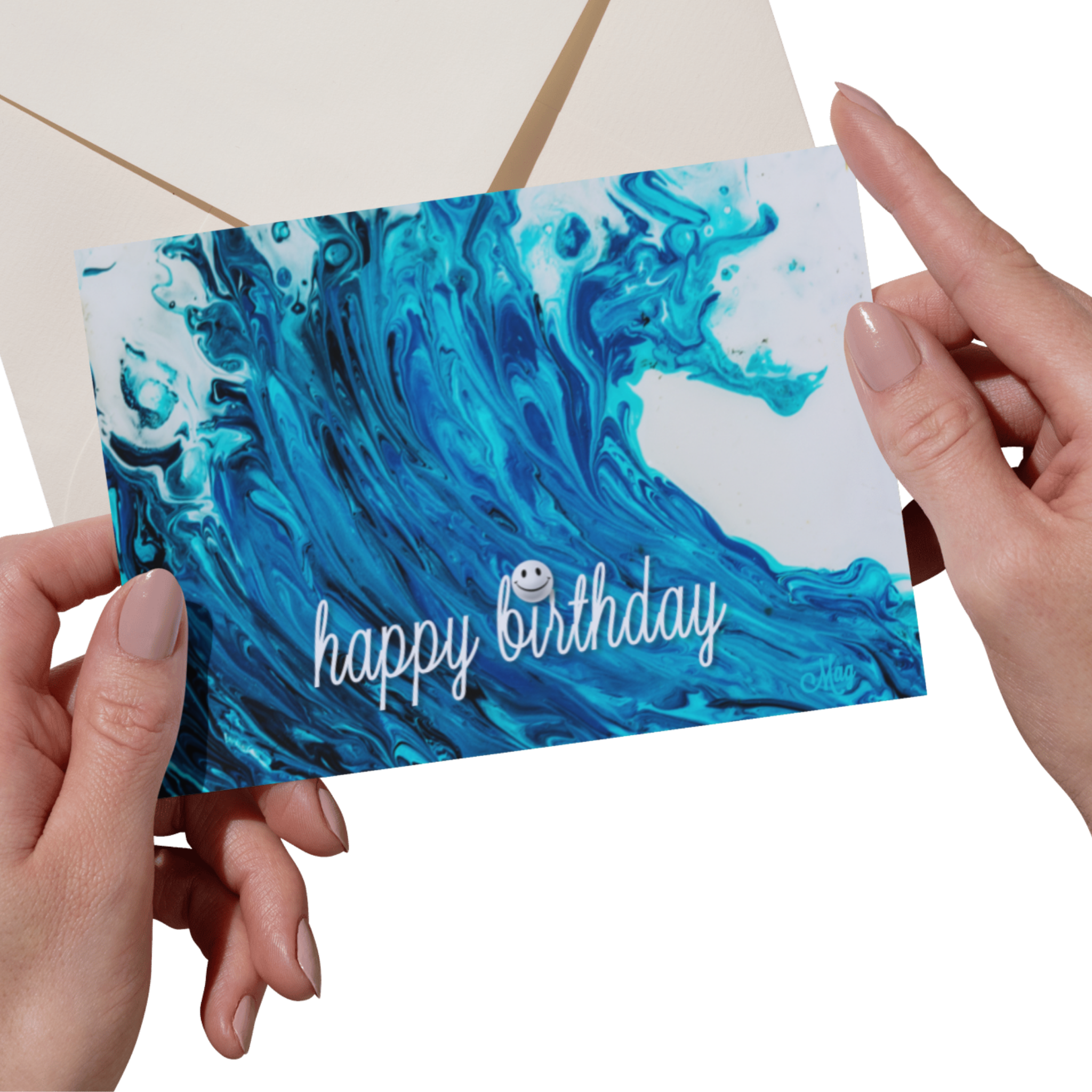 Wave Joy Card – Happy Birthday Greeting Card with Acrylic Flow Ocean Wave & Smiley Detail