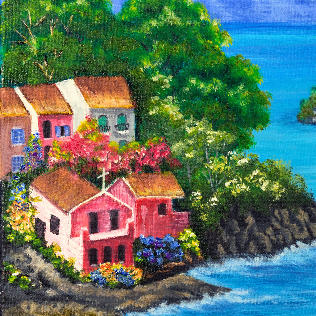 Seaside Bloom Mug – Ceramic Mug with Vibrant Coastal Village & Nature Artwork