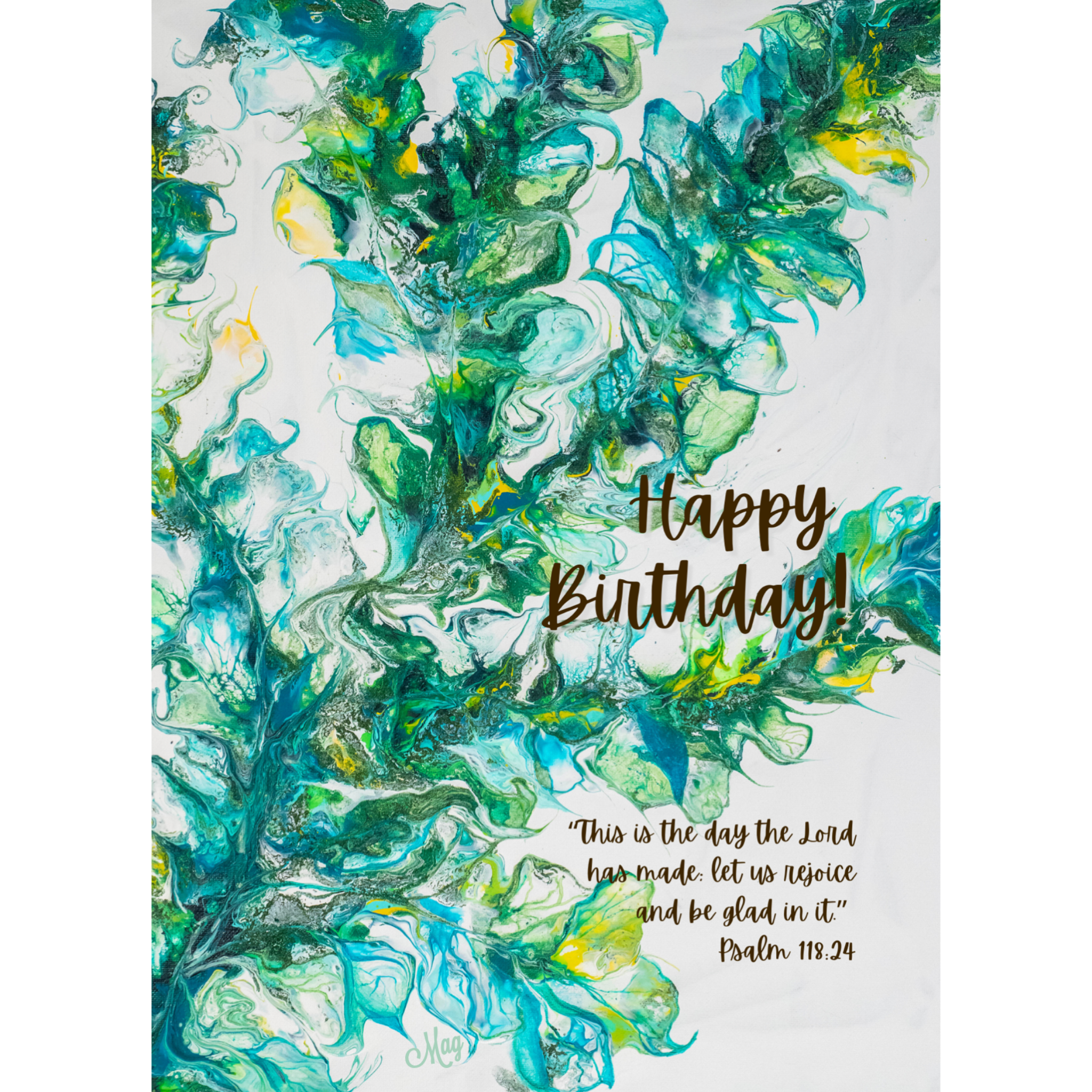 Acrylic Flow Card – Happy Birthday Greeting Card with Abstract Swirls & Psalm 118:24 Blessing