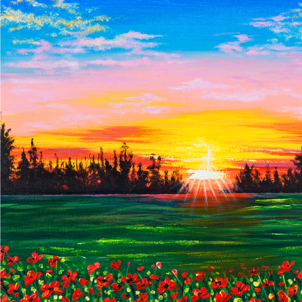 Sunset Field Canvas Print – A3 Romantic Landscape Wall Art