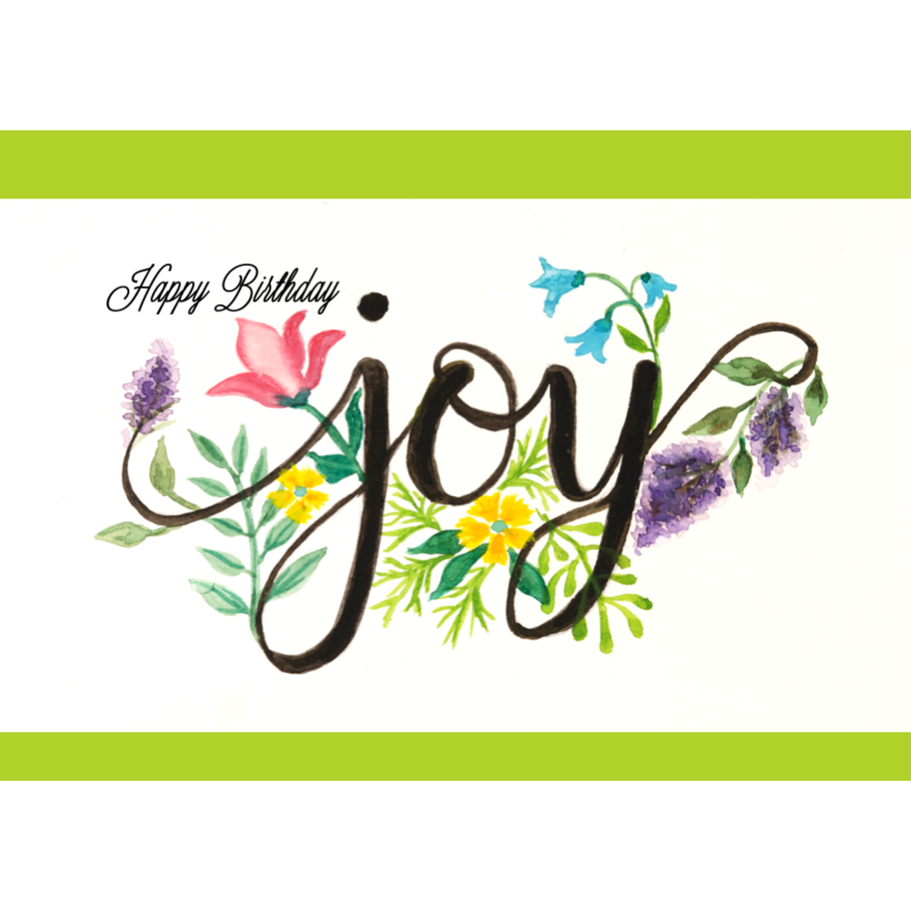 Joy Birthday Card – Floral Line & Wash Design