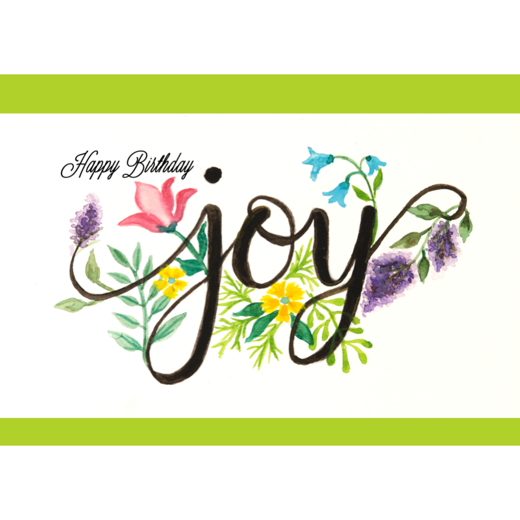 Joy Birthday Card – Floral Line & Wash Design