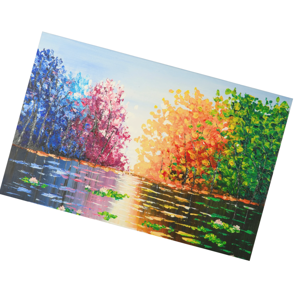 Seasons Reflections Landscape Card – Acrylic Impasto Painting Design