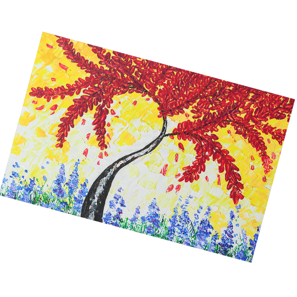 Crimson Tree Floral Card – Acrylic Painting Design