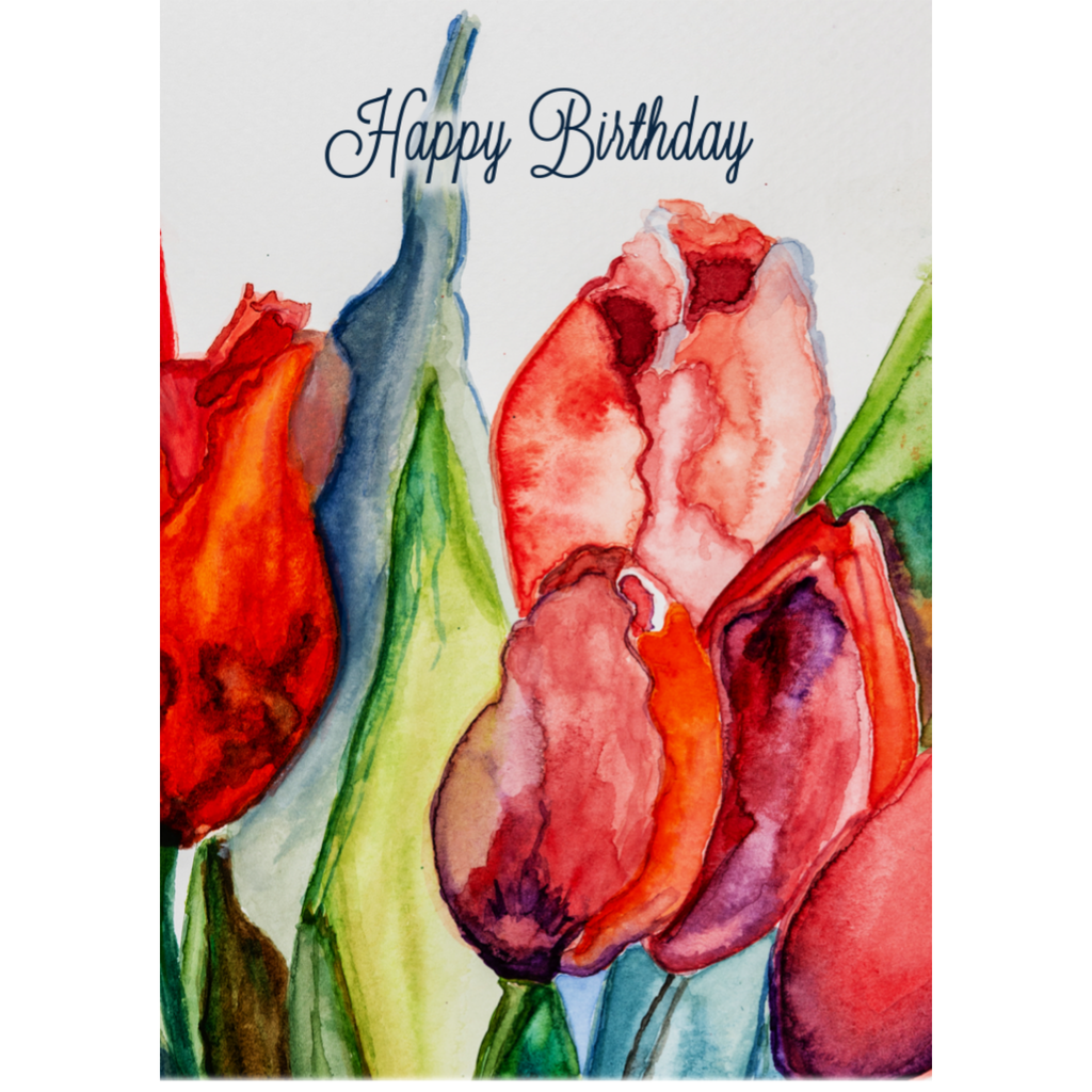 Tulip Joy Card – Happy Birthday Greeting Card with Watercolor Tulips