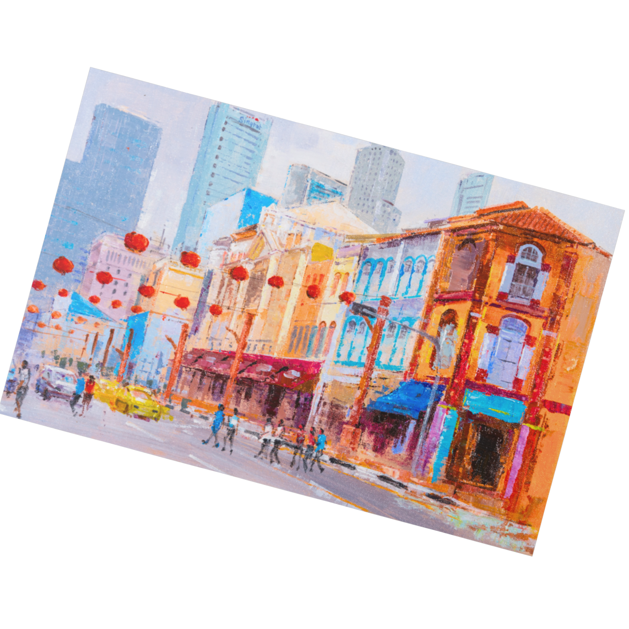 Singapore Chinatown Street Scene Landscape Card – Curated Acrylic Painting Design