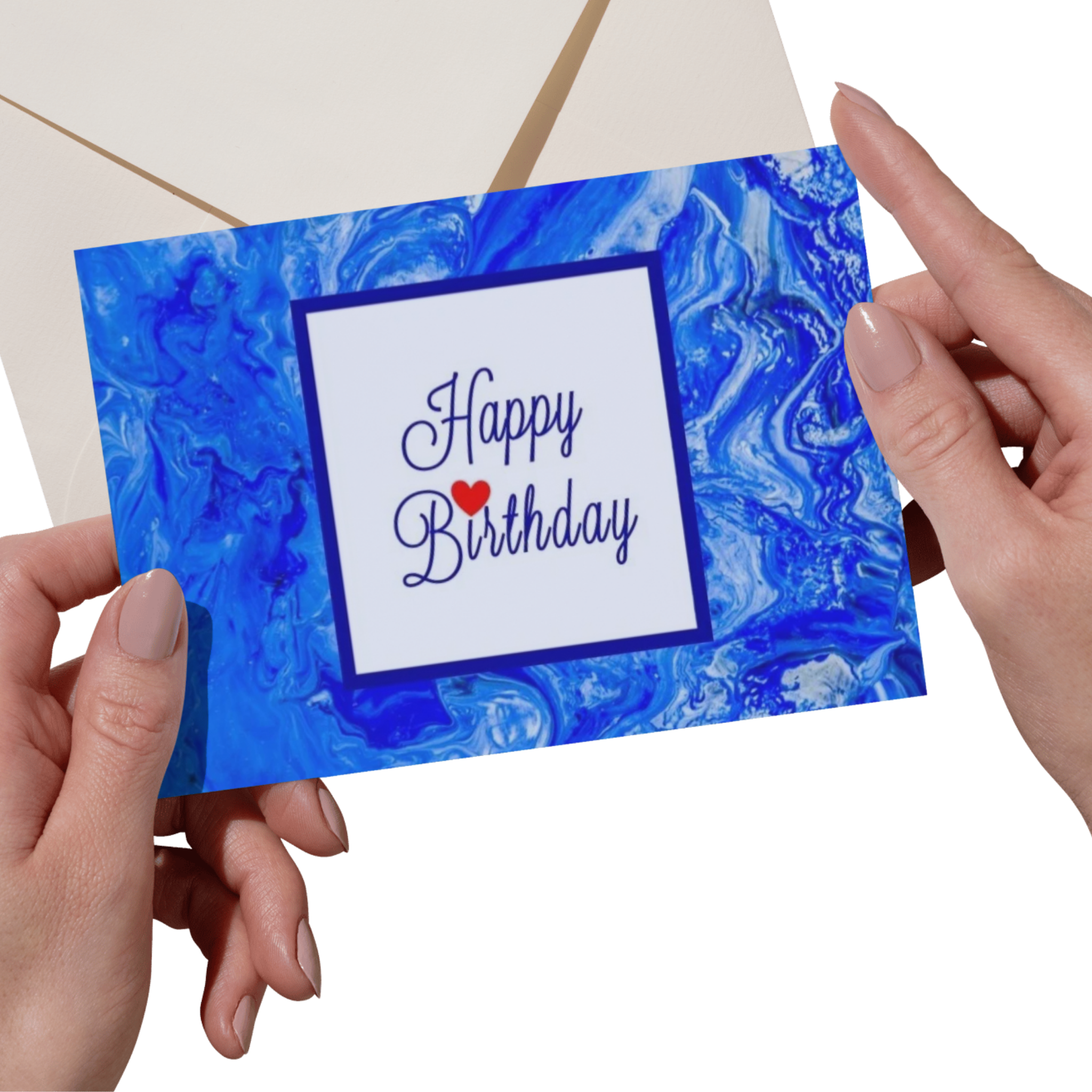 Marbled Heart Card – Happy Birthday Greeting Card with Abstract Acrylic Flow Design