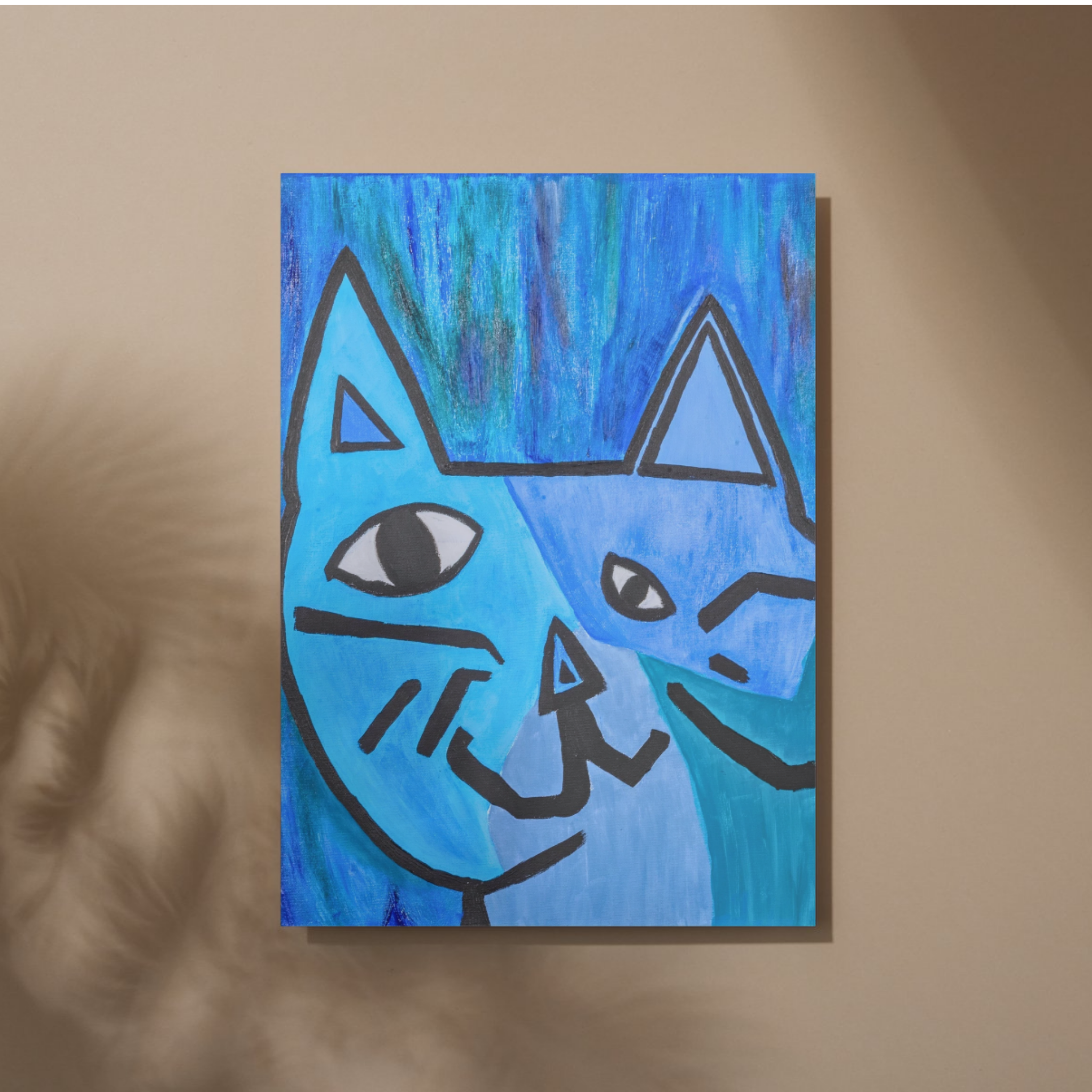 Picasso-Inspired Blue Cat Canvas Print – A3 Bold Abstract Wall Art