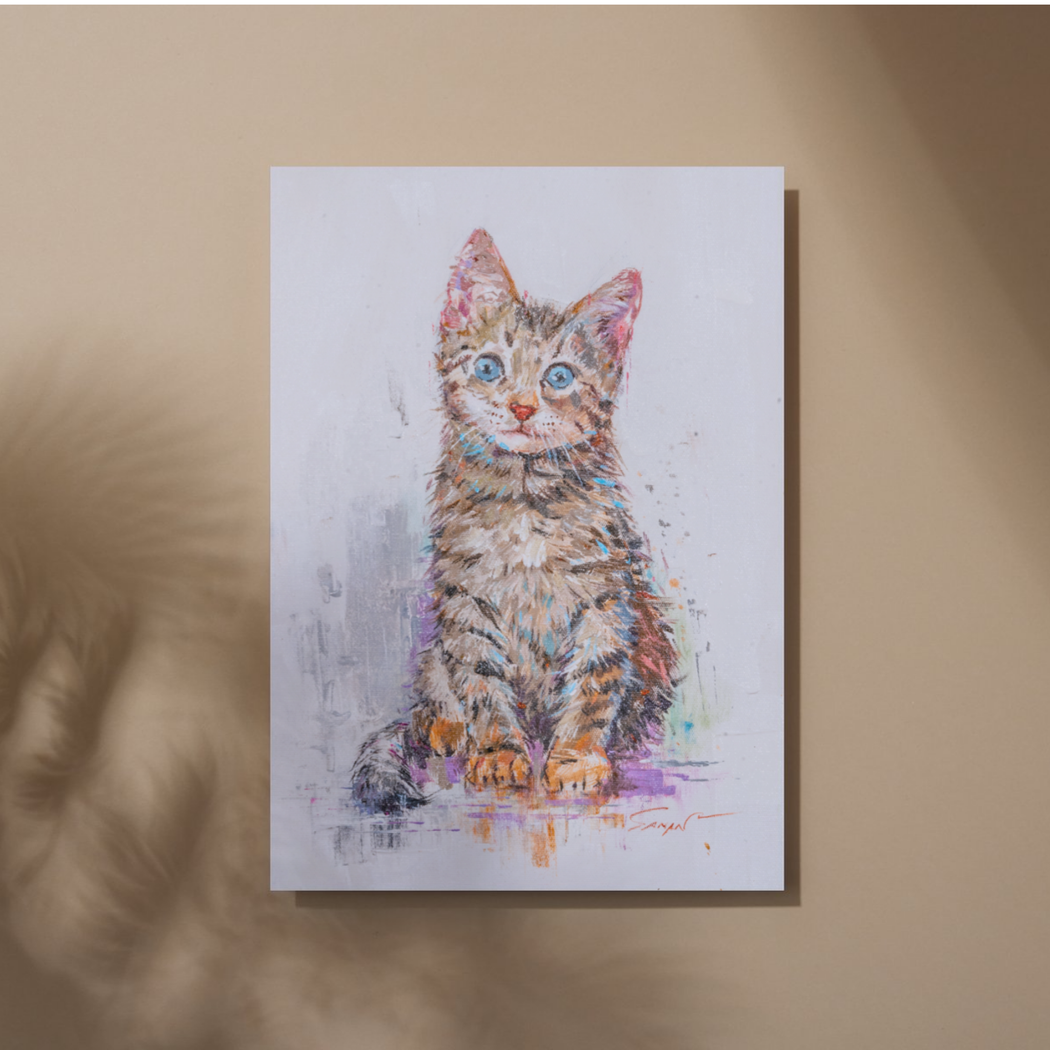 Blue-Eyed Tabby Kitten Canvas Print – A3 Adorable Pet Portrait Wall Art