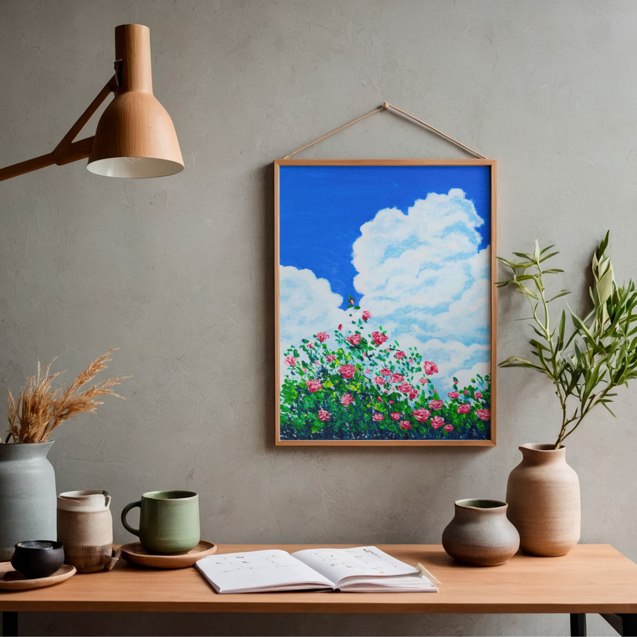 Skyward Roses Canvas Print – A3 Pink Floral Wall Art