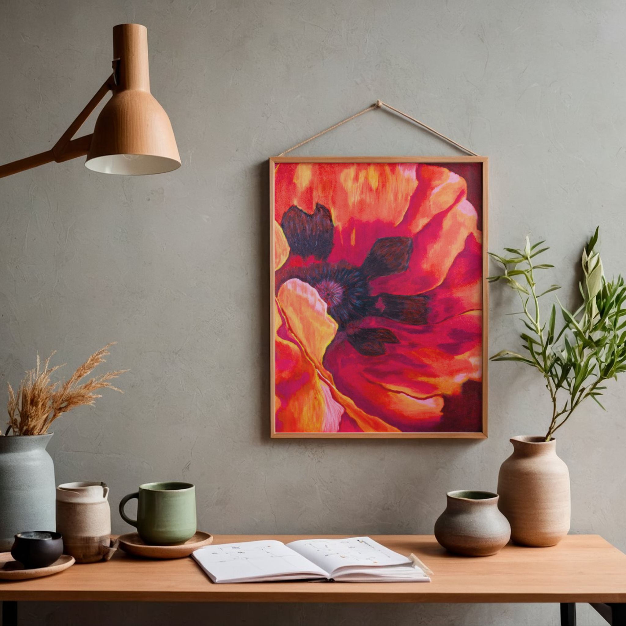 Fiery Poppy Canvas Print – A3 Bold Red Floral Wall Art