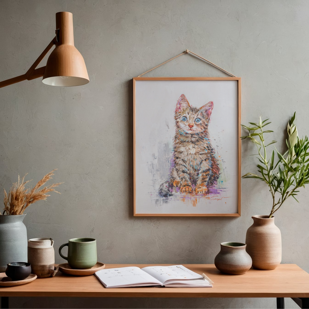Blue-Eyed Tabby Kitten Canvas Print – A3 Adorable Pet Portrait Wall Art