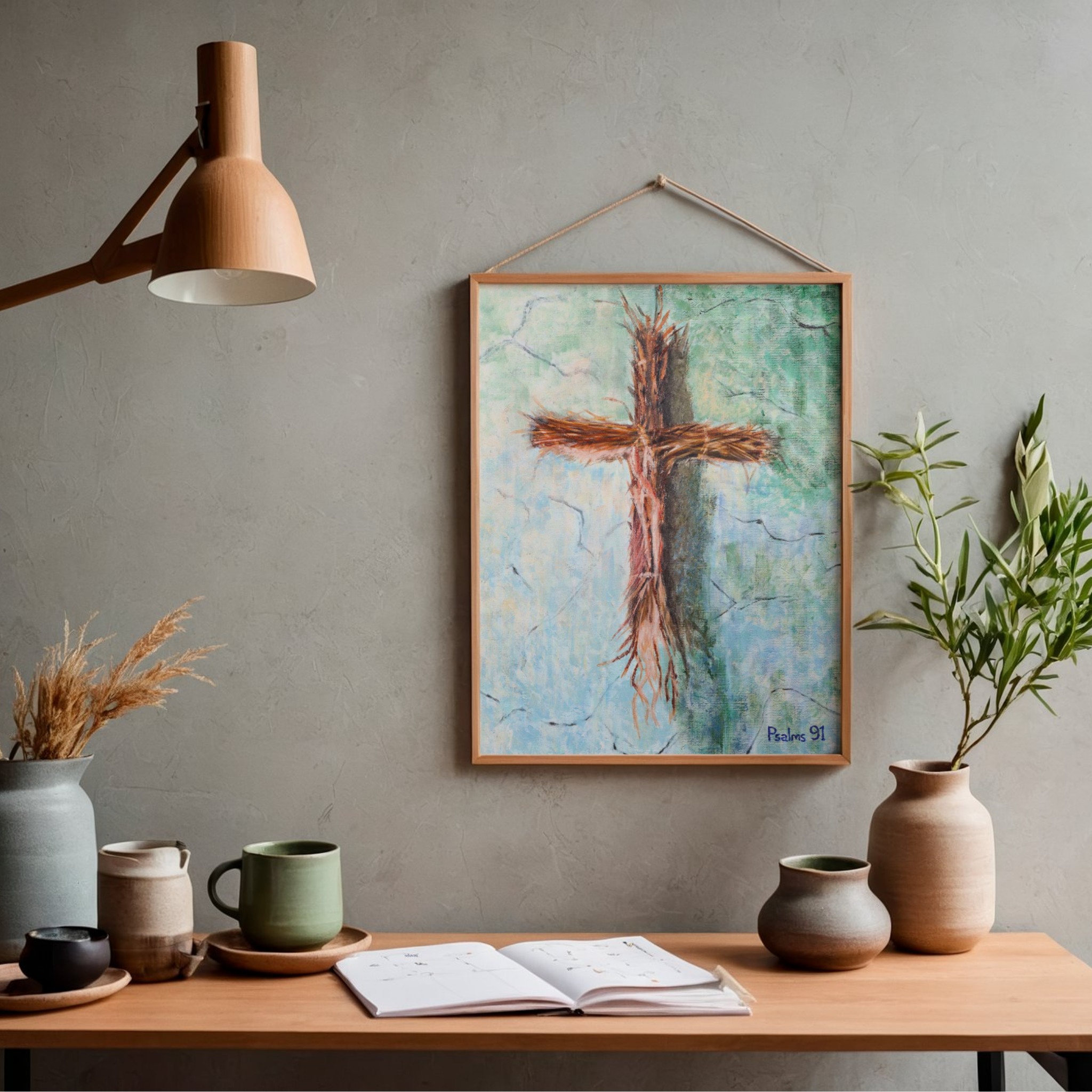 Rooted Cross Psalms 91 Canvas Print – A3 Spiritual Wall Art
