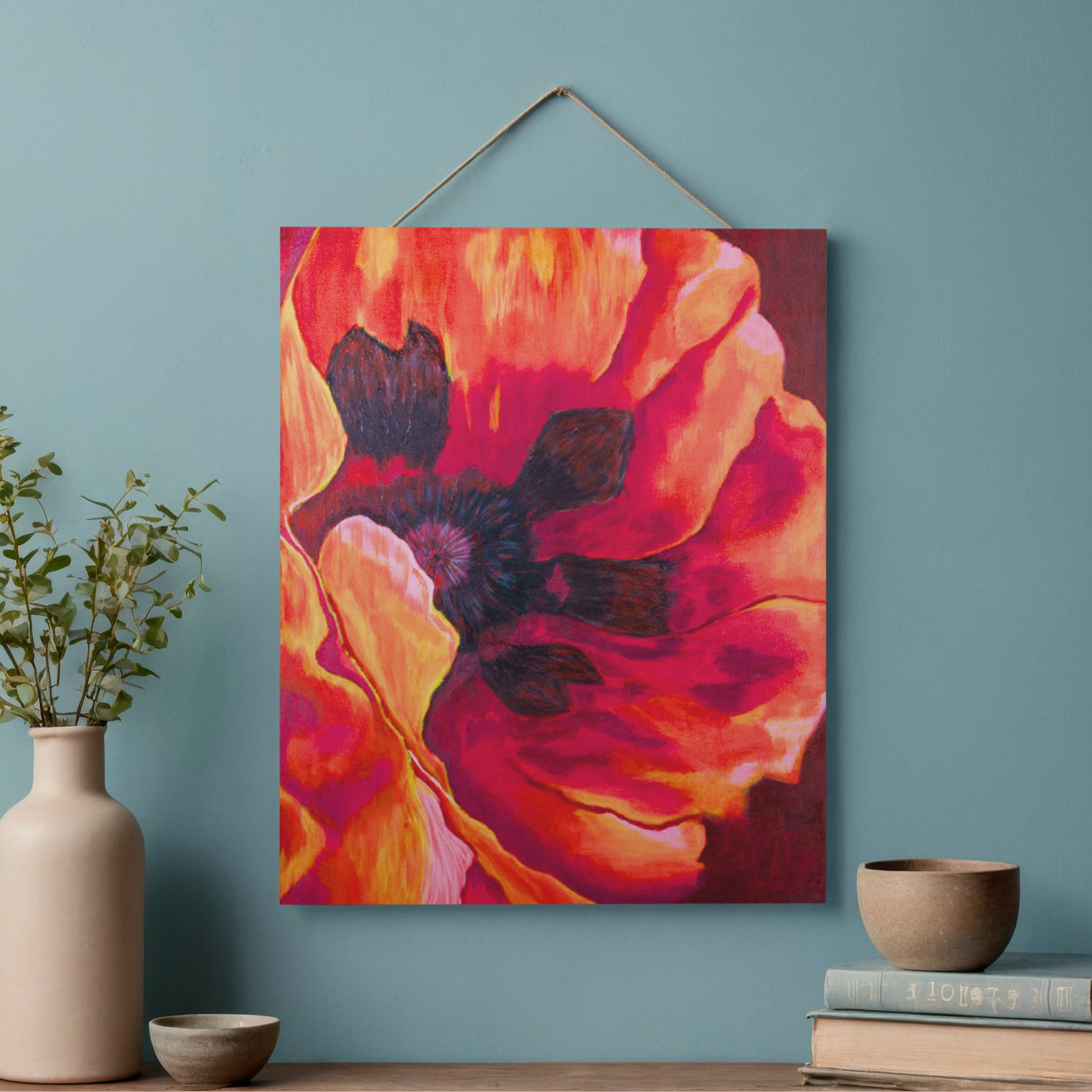 Fiery Poppy Canvas Print – A3 Bold Red Floral Wall Art