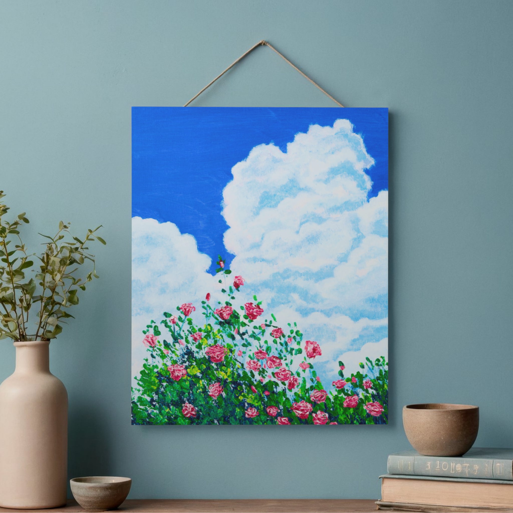 Skyward Roses Canvas Print – A3 Pink Floral Wall Art