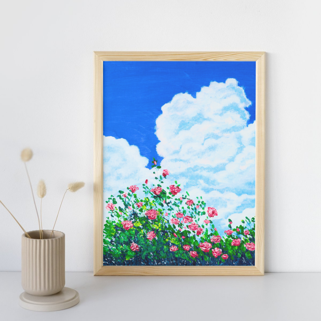 Skyward Roses Canvas Print – A3 Pink Floral Wall Art