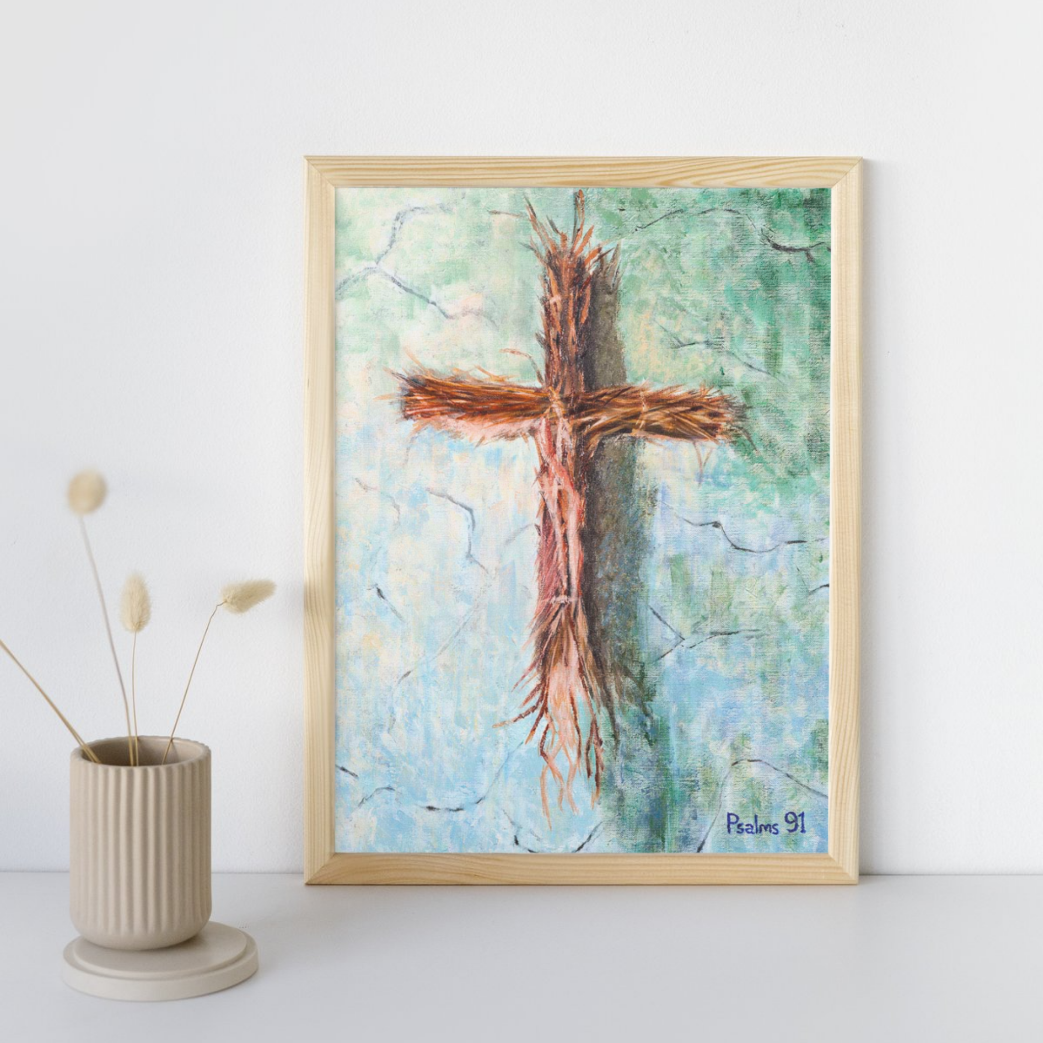 Rooted Cross Psalms 91 Canvas Print – A3 Spiritual Wall Art