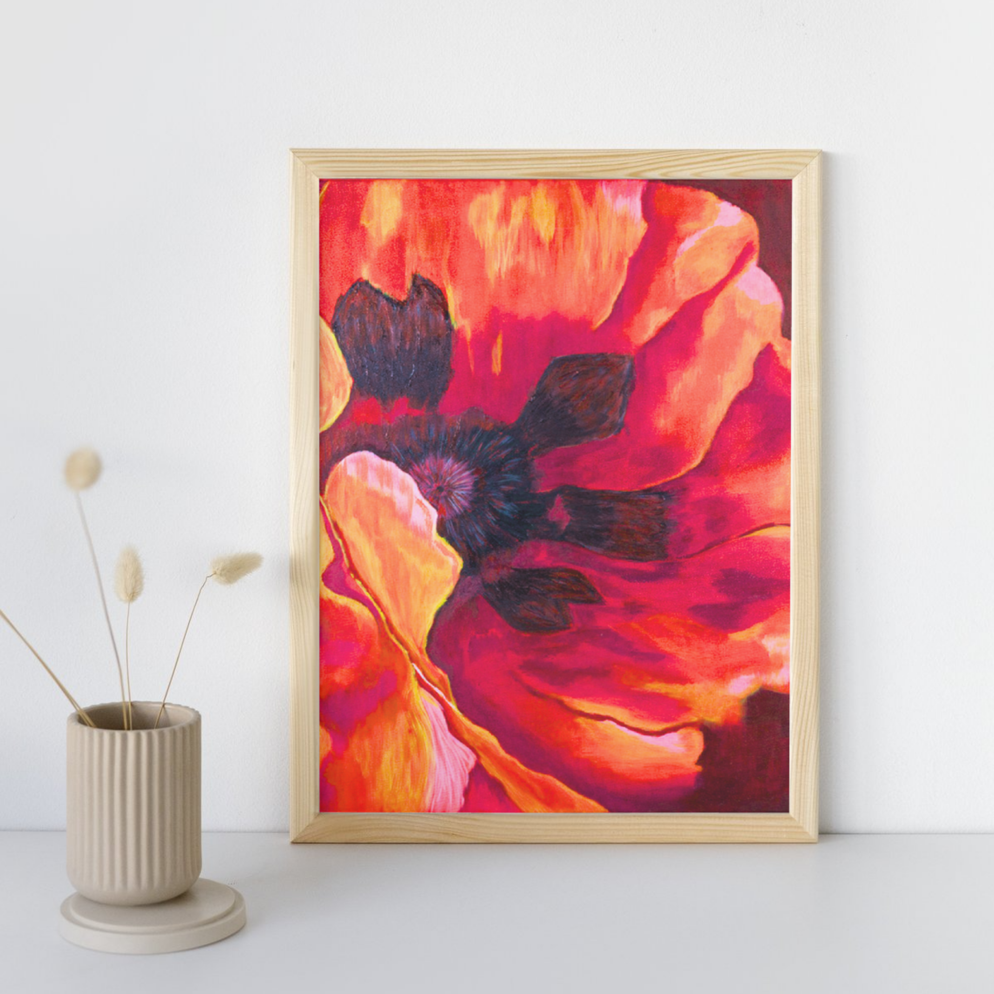 Fiery Poppy Canvas Print – A3 Bold Red Floral Wall Art